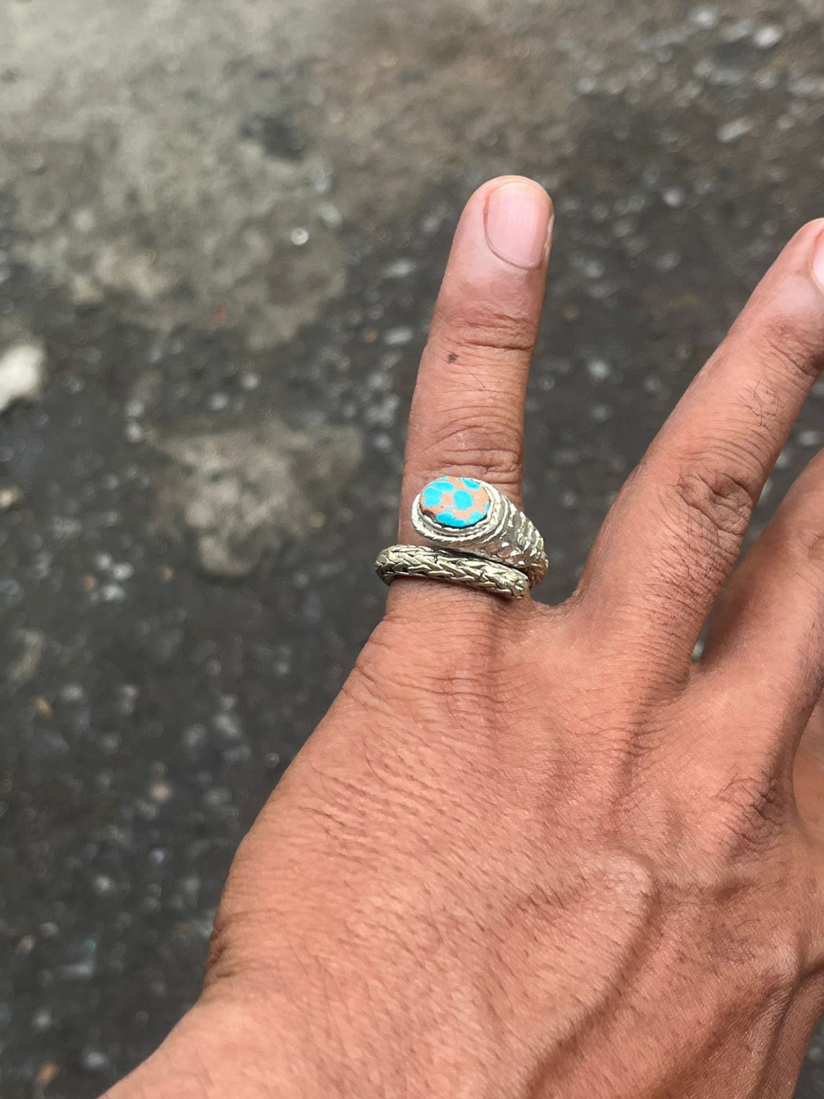 John Hardy Artisan Silver Dragon Scale Weave Ring with Turquoise Stone Size ONE SIZE - 8 Thumbnail