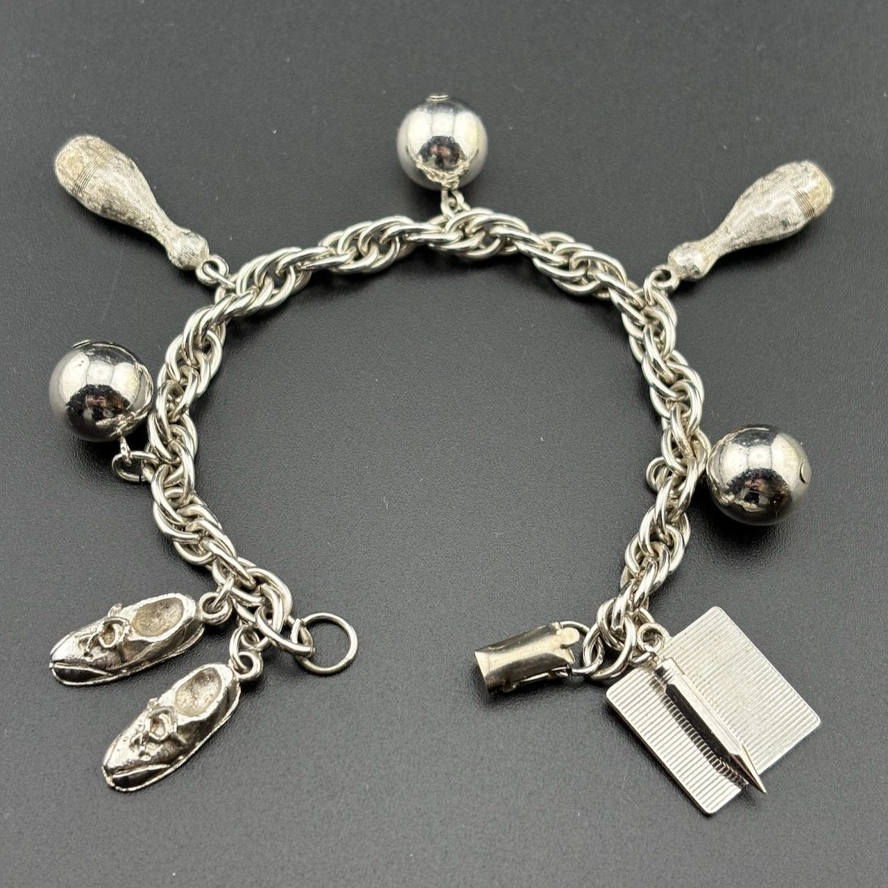 Other Signed Coro Silver Tone Bowling Ball Pins Charm Bracelet 7" Size ONE SIZE - 8 Thumbnail
