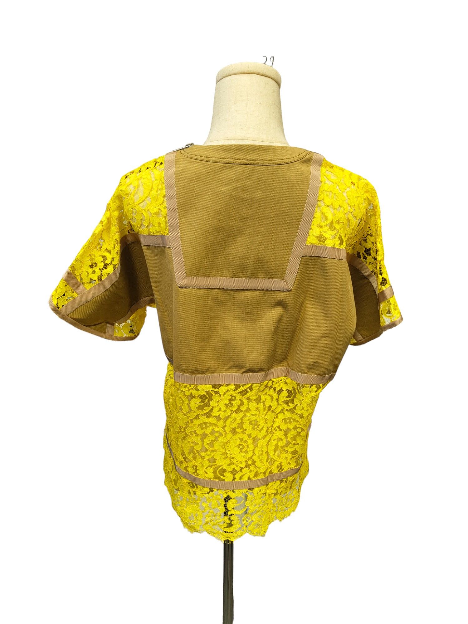 Sacai Mustard Yellow Lace And Light Brown Cotton Mixed T-Shirt Size M / US 6-8 / IT 42-44 - 6 Thumbnail