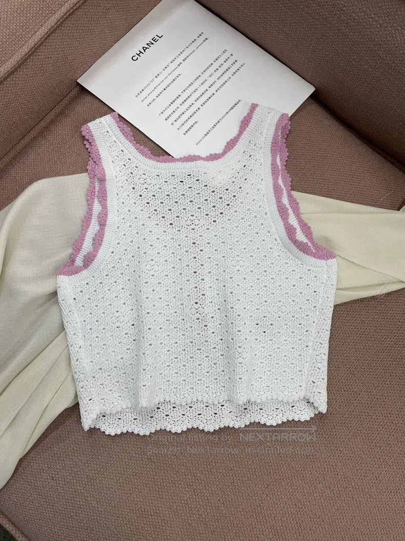 Chanel Chanel 24P white knitted hollowed-out pink-edged vest Size XXS / US 00 / IT 34 - 3 Thumbnail