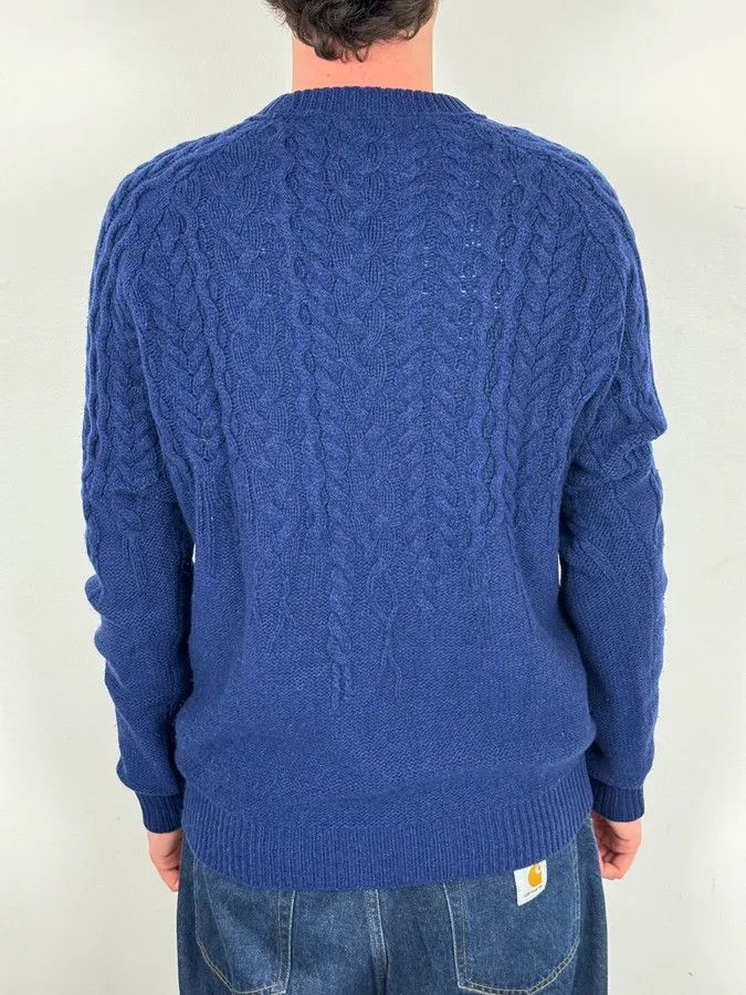 Just Cavalli 2010s Cavalli Avant-Garde Navy Destructured Wool Sweater Size US L / EU 52-54 / 3 - 3 Thumbnail