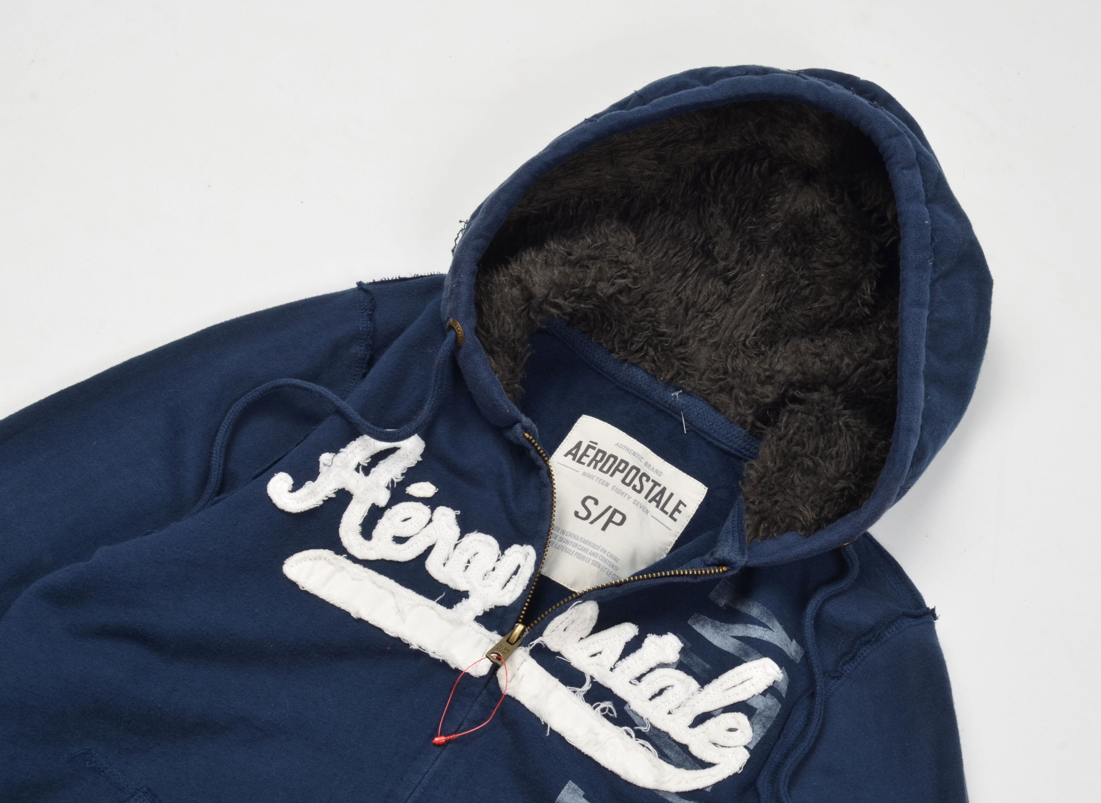 Aeropostale × Vintage Aeropostale Y2K Fur Hooded Zip Up Navy Grunge Hoodie Size S / US 4 / IT 40 - 5 Thumbnail
