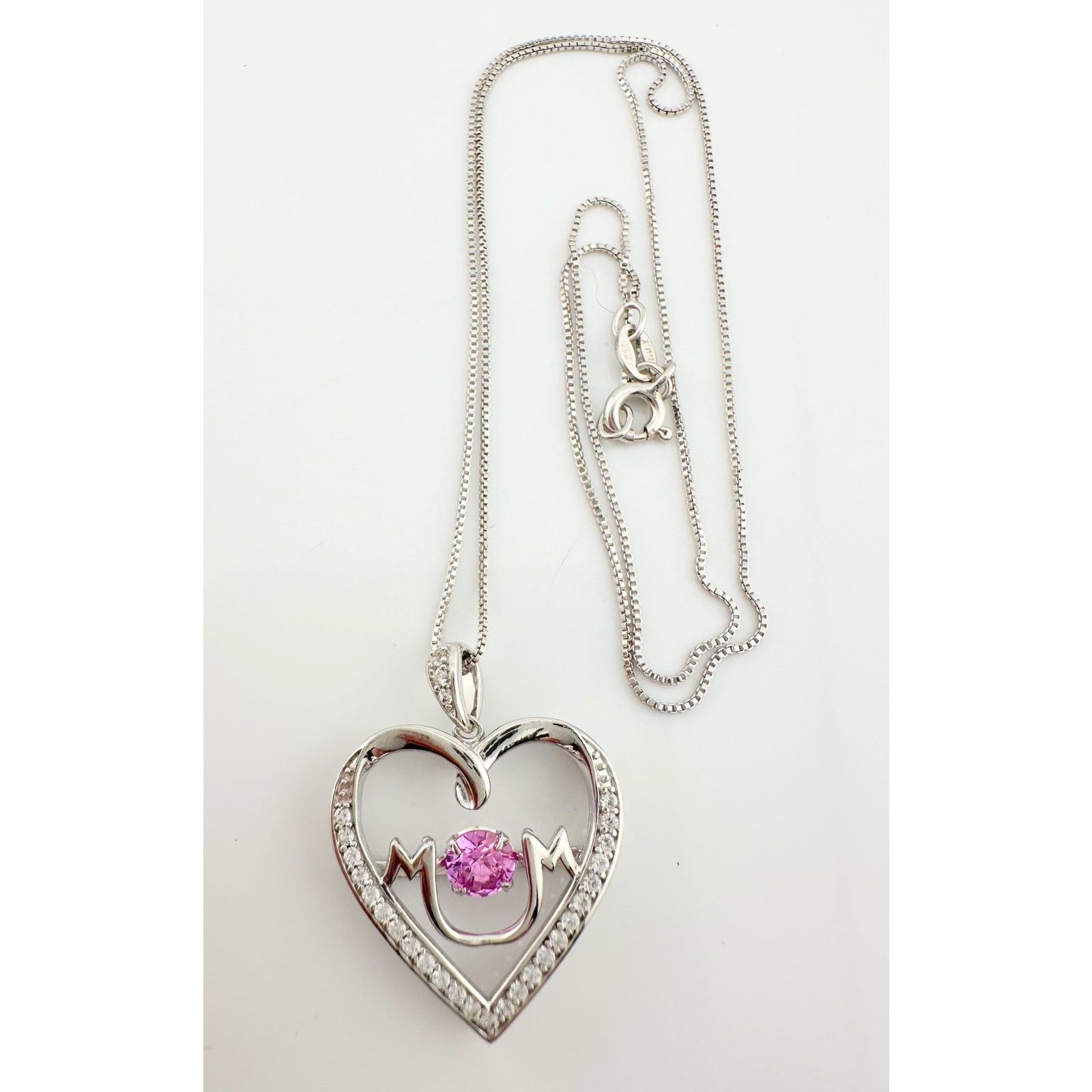 Other "Mom" Dancing Heart Necklace with Pink & White Sapphires Size ONE SIZE - 7 Thumbnail