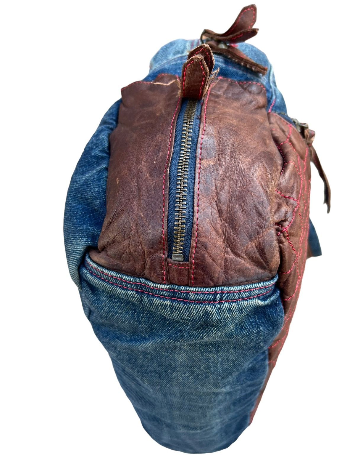 Vintage And A Japan Distress Fade Denim Cowhide Leather Large Bag Size ONE SIZE - 11 Thumbnail