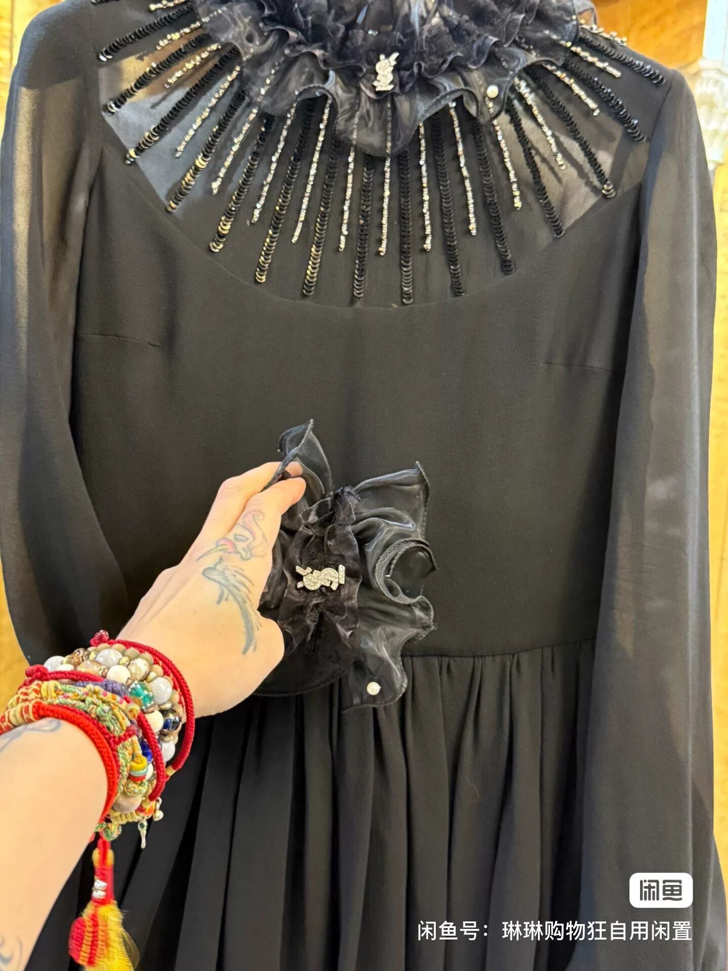 Saint Laurent Paris Saint Laurent Beaded Ruffled Black Dress Size M / US 6-8 / IT 42-44 - 1 Thumbnail