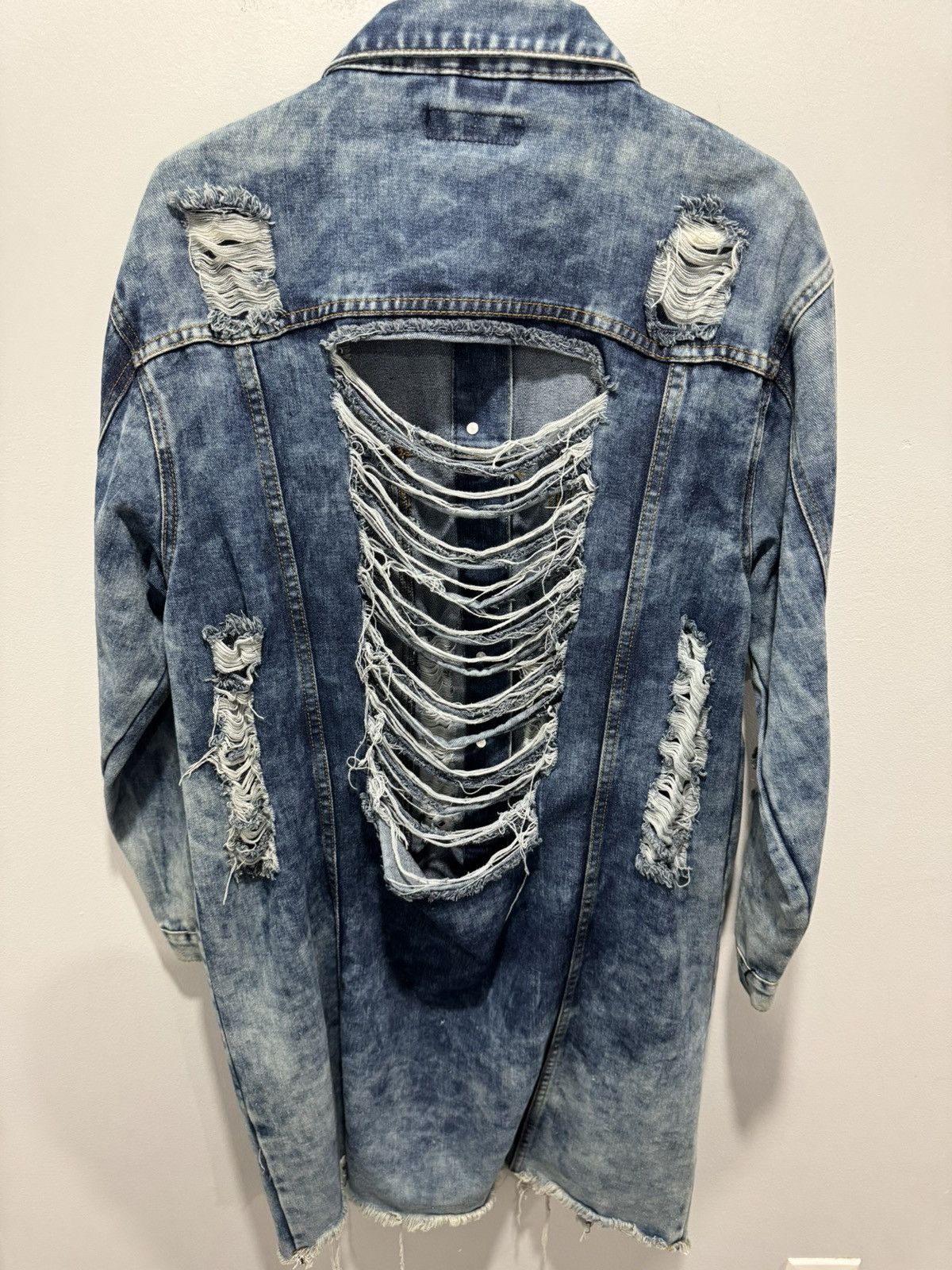THRILLS Thrashed grunge distressed Y2K long duster denim jacket M Size XL / US 12-14 / IT 48-50 - 4 Thumbnail