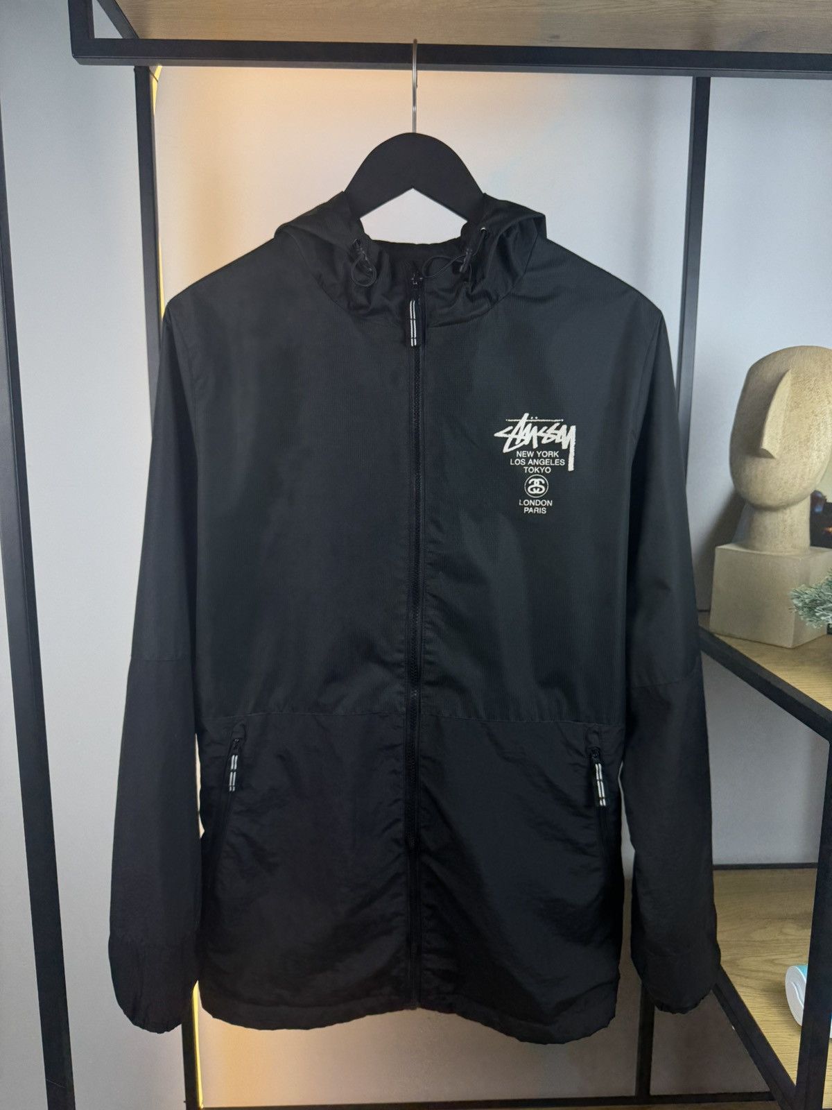Stussy × Vintage Windbreaker Stussy Black Small Logo Men's M Cities Jacket Size US M / EU 48-50 / 2 - 1 Thumbnail