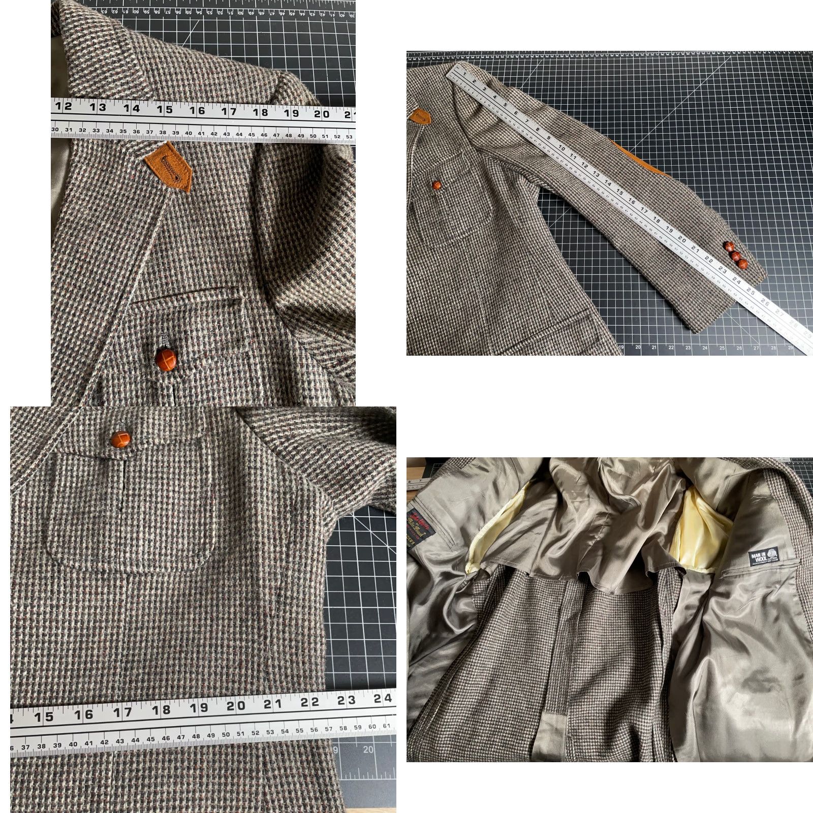 Vintage VINTAGE John Weitz Blazer Wool Tweed Gray 46R Notch Collar Three-Button Sleeves Faux Suede Elbow Patches Single-Vented Regular Mens Size 46R - 8 Thumbnail