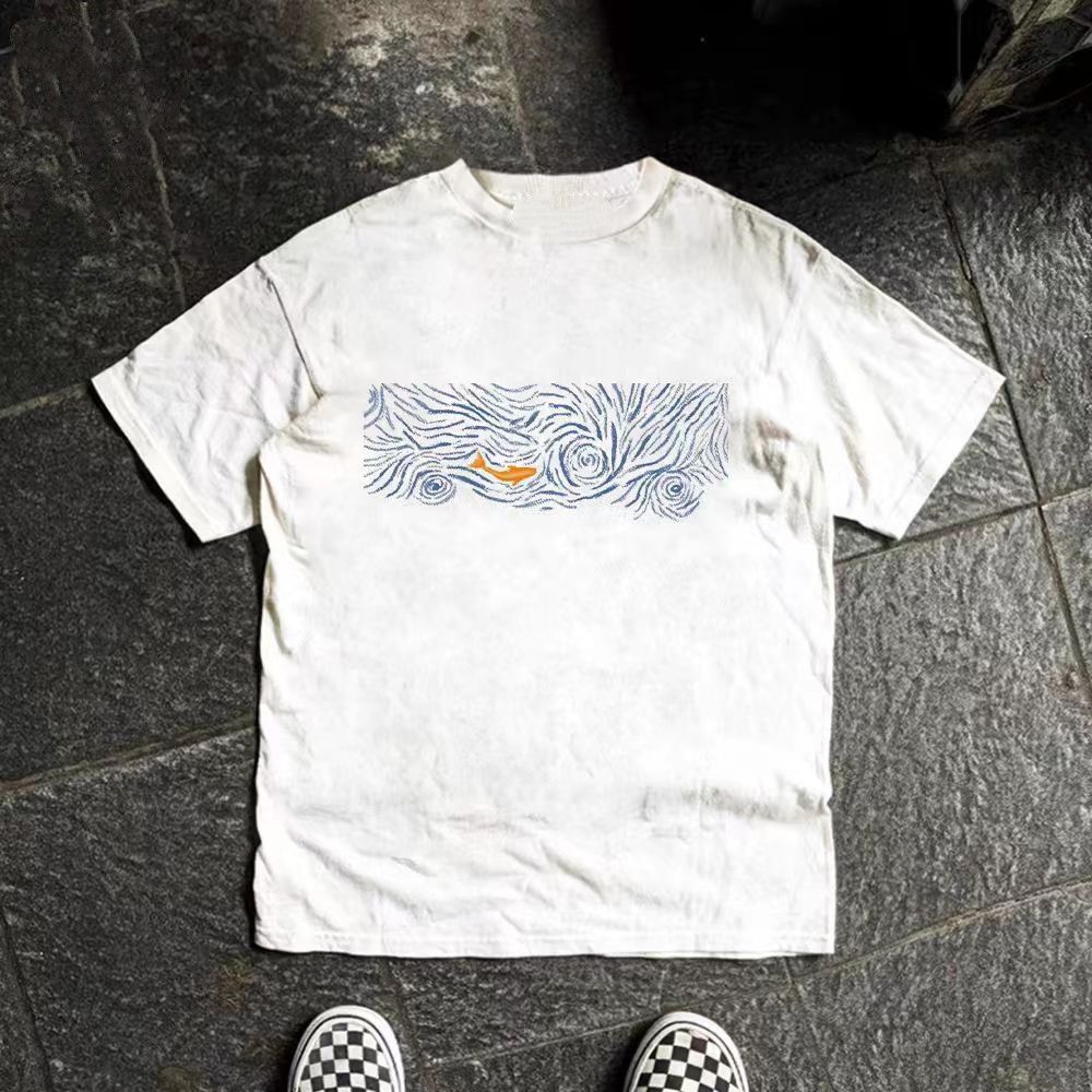 Vintage White washed retro fish graffiti print t-shirt Size US M / EU 48-50 / 2 - 2 Thumbnail