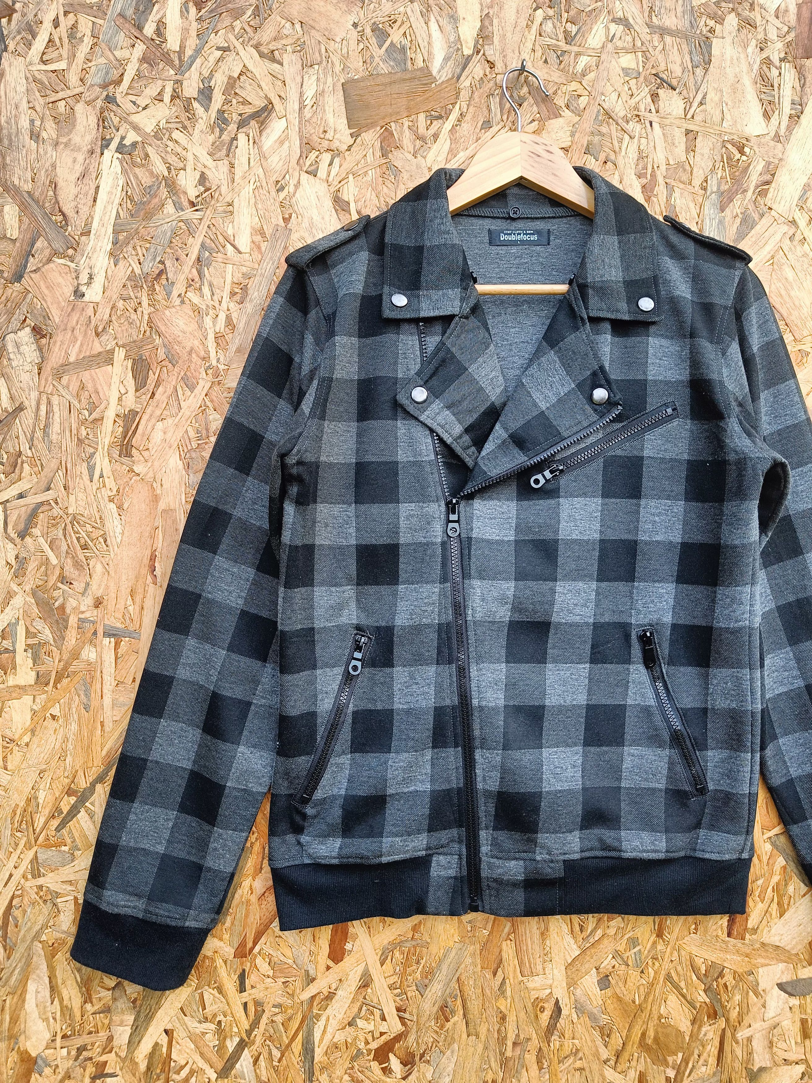 Japanese Brand Double Collar, Checker Zipper Hoodies Punk GrungeJacket Size US L / EU 52-54 / 3 - 4 Thumbnail