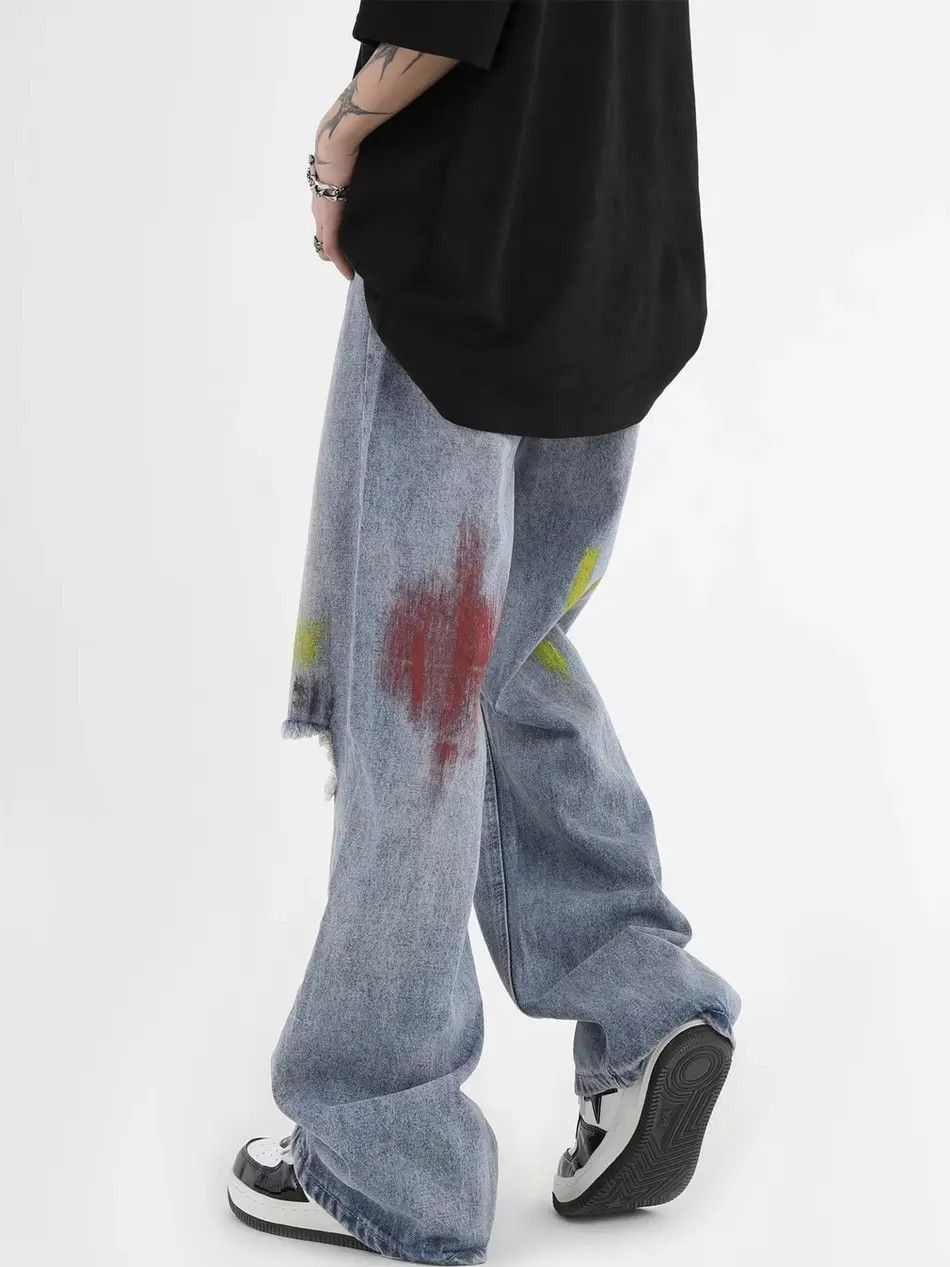 Japanese Brand Straight tube graffiti ripped jeans Size US 32 / EU 48 - 2 Thumbnail