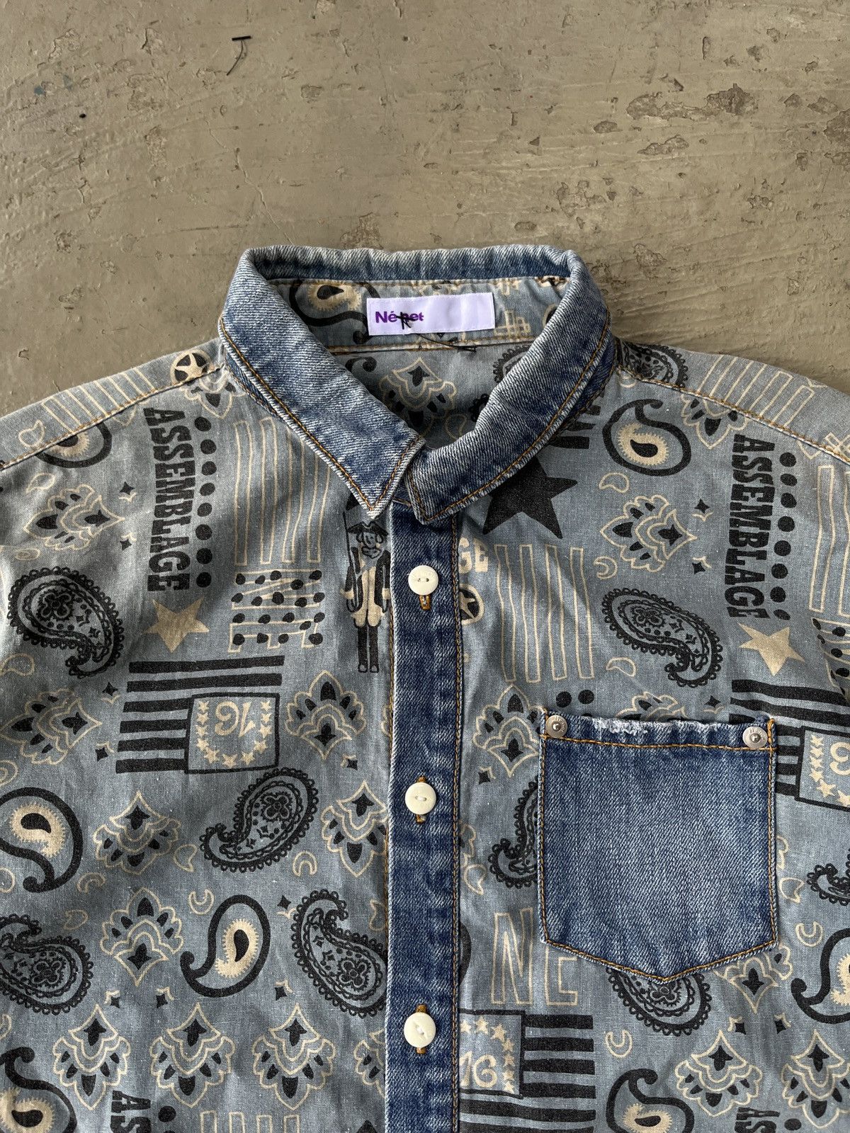 Issey Miyake Ne Net Cat Paisley Indigo Denim Long Sleeve Button Up Shirt Size US L / EU 52-54 / 3 - 2 Thumbnail
