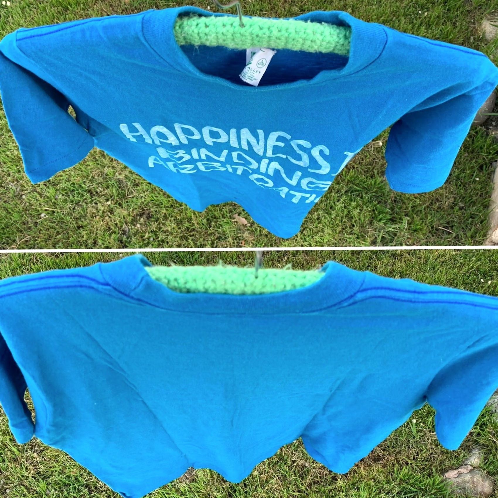 Vintage VINTAGE Happiness Is Binding Arbitration t shirt Big Valley Mens Large Blue Cotton Graphic Tee 70s 80s RN 47716 Size US L / EU 52-54 / 3 - 5 Thumbnail