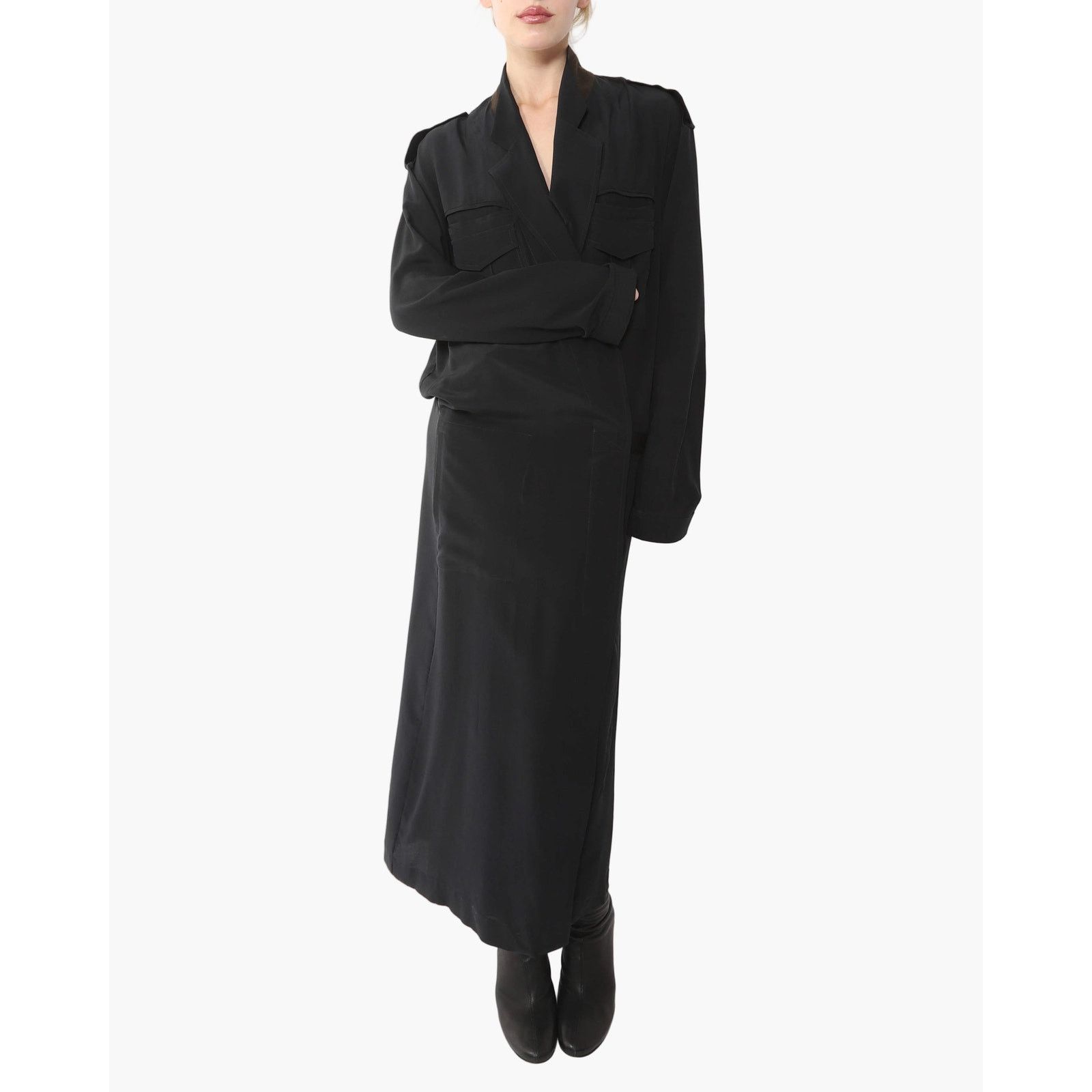 Haider Ackermann FW14 Kimono Dress with Military Details in Black Silk Size XS / US 0-2 / IT 36-38 - 1 Thumbnail