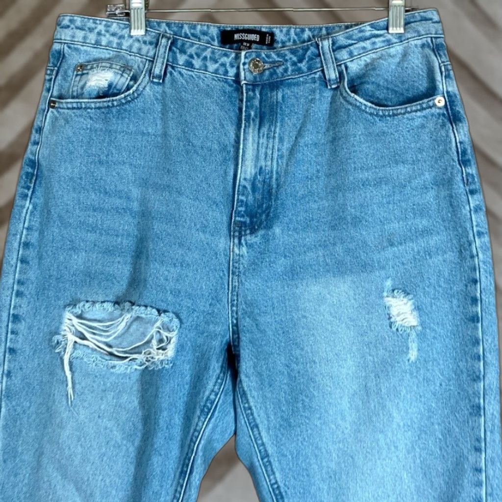 Missguided Missguided Jeans Blue Denim High Rise Straight Distressed 10 Women’s Regular 5-Pocket Design Size 24" / US 00 / IT 34 - 1 Thumbnail