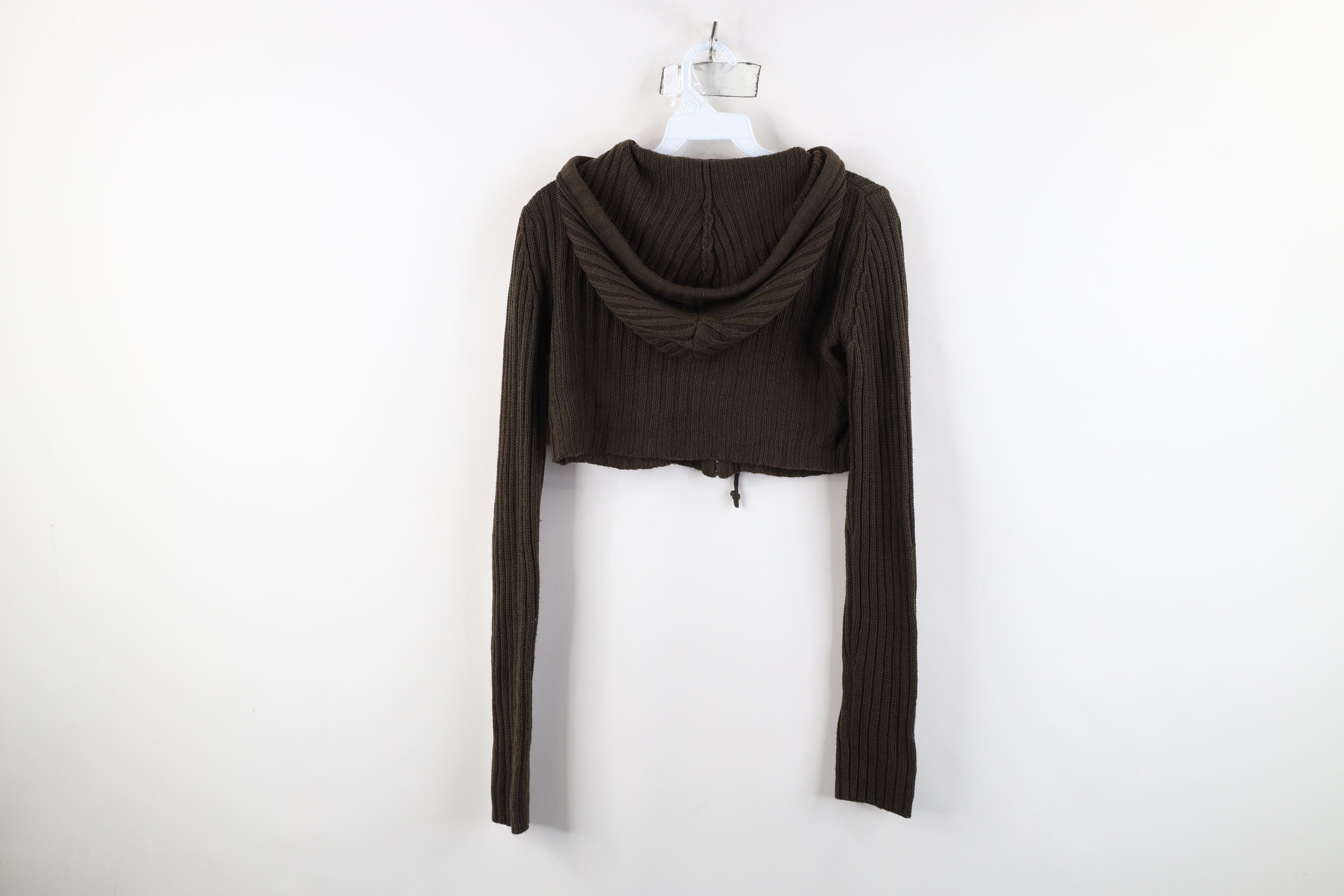Vintage Vintage 90s Y2K Babydoll Cropped Ribbed Knit Hoodie Sweater Size S / US 4 / IT 40 - 9 Thumbnail