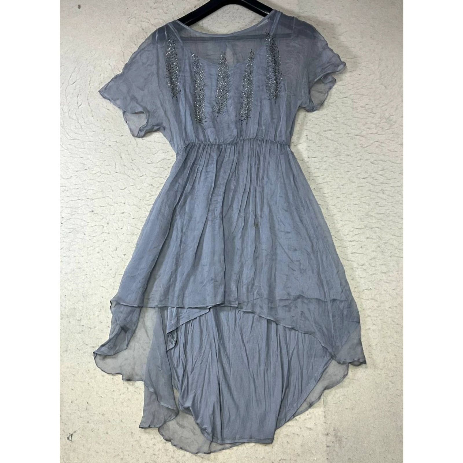Vintage Tart Silk Short Dress Short Sleeve Size M Elastic Waistband See Pics Size 32" / US 10 / IT 46 - 2 Thumbnail