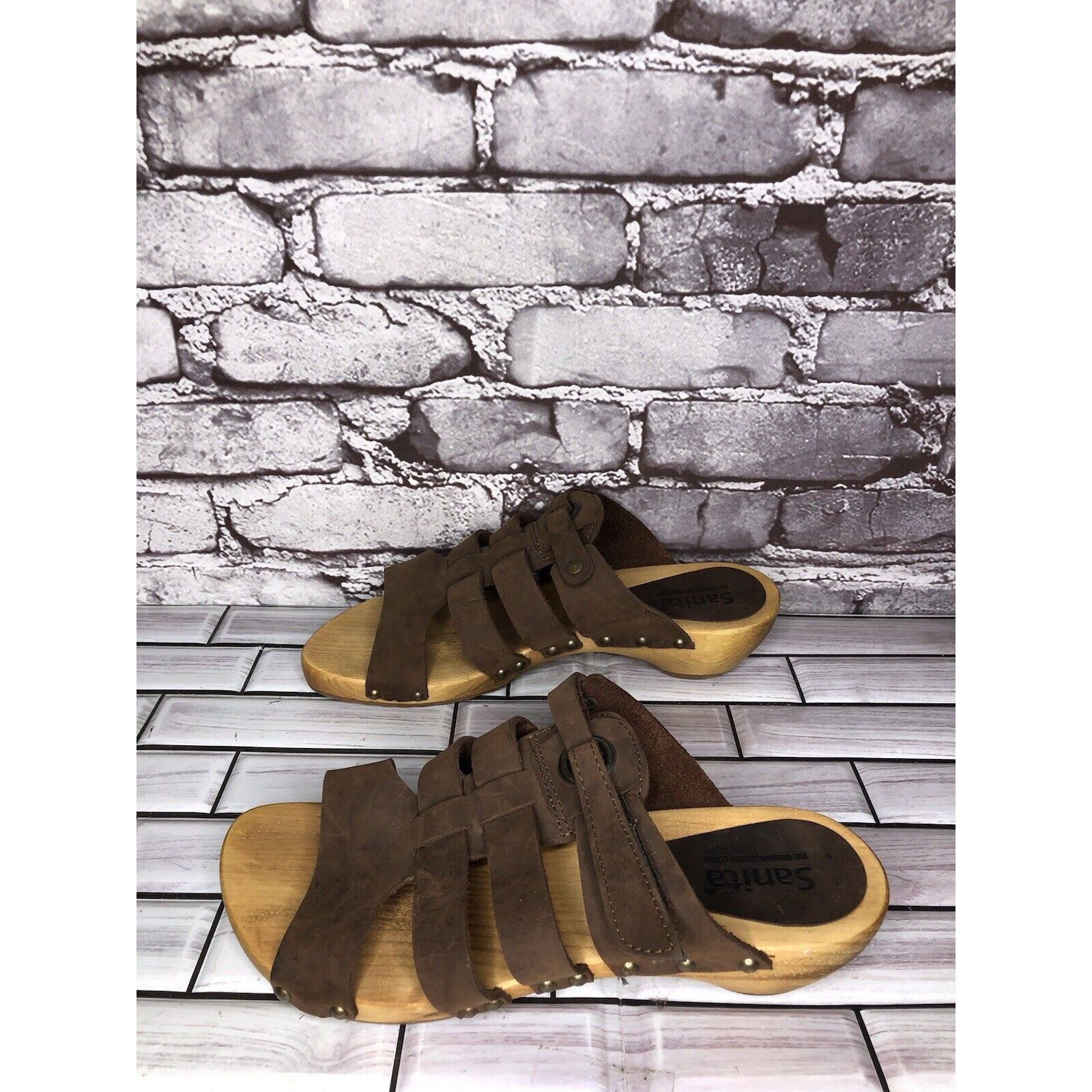 Other Sanita Brown Suede Leather Slide Clogs Wooden Heel Sandals W Size US 9.5 / IT 39.5 - 12 Thumbnail