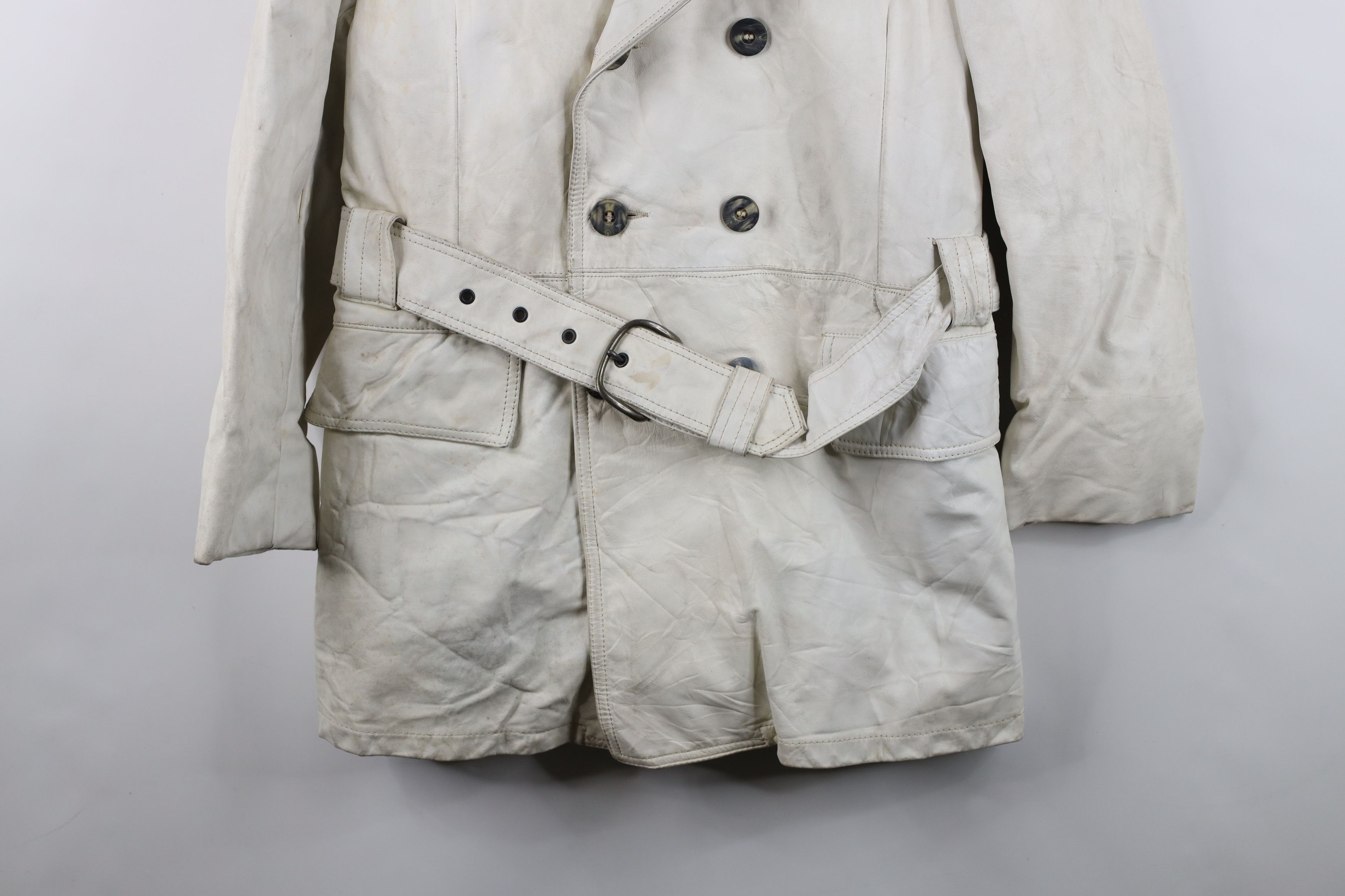Vintage Vintage 70s Streetwear Leather Trench Coat Jacket White Size US L / EU 52-54 / 3 - 3 Thumbnail