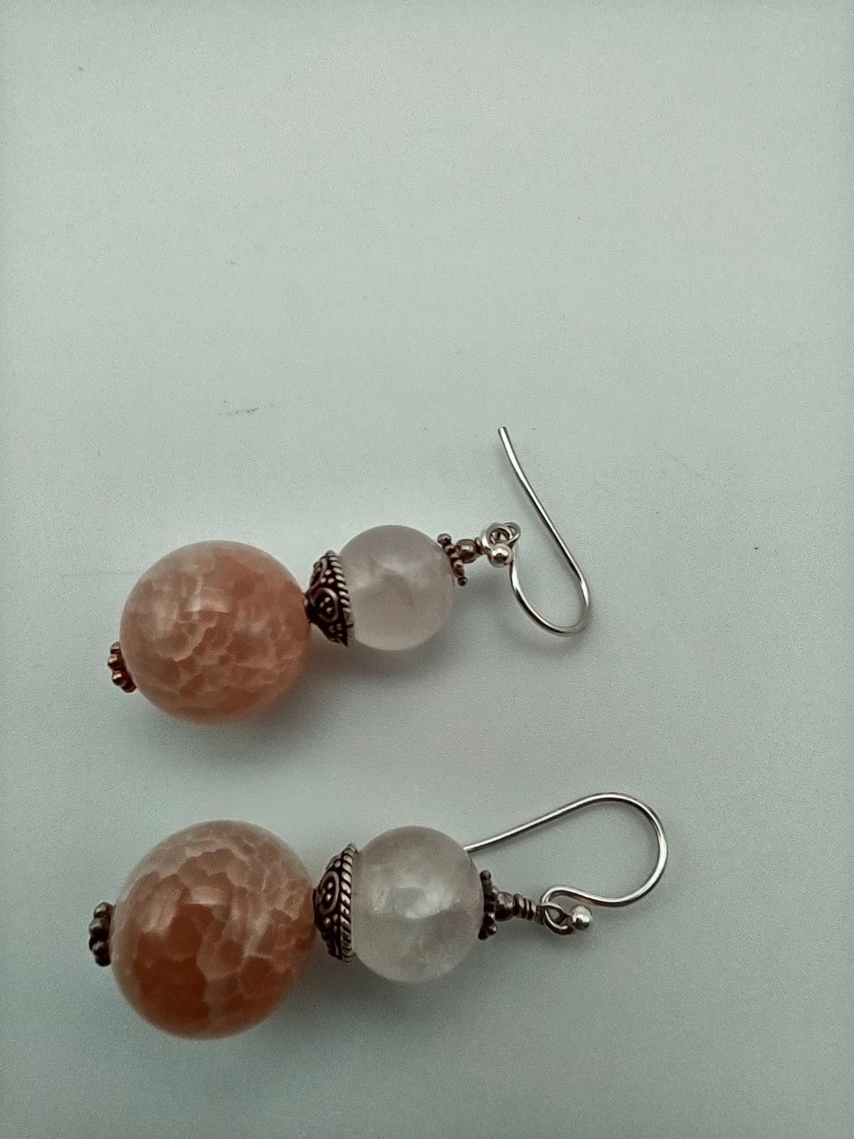 The Unbranded Brand Sterling Silver Rose Quartz & Crackle Agate Dangle Earrings Size ONE SIZE - 3 Thumbnail