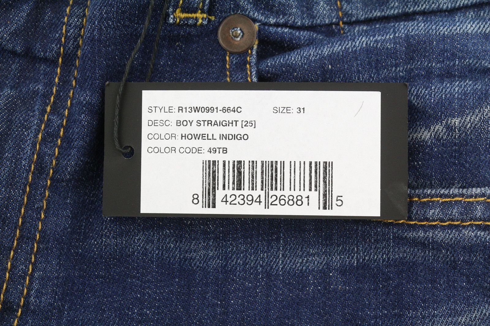 R13 BOY STRAIGHT 31 Howell Indigo Uneven Hem Faded 86353 Size 31" - 7 Thumbnail