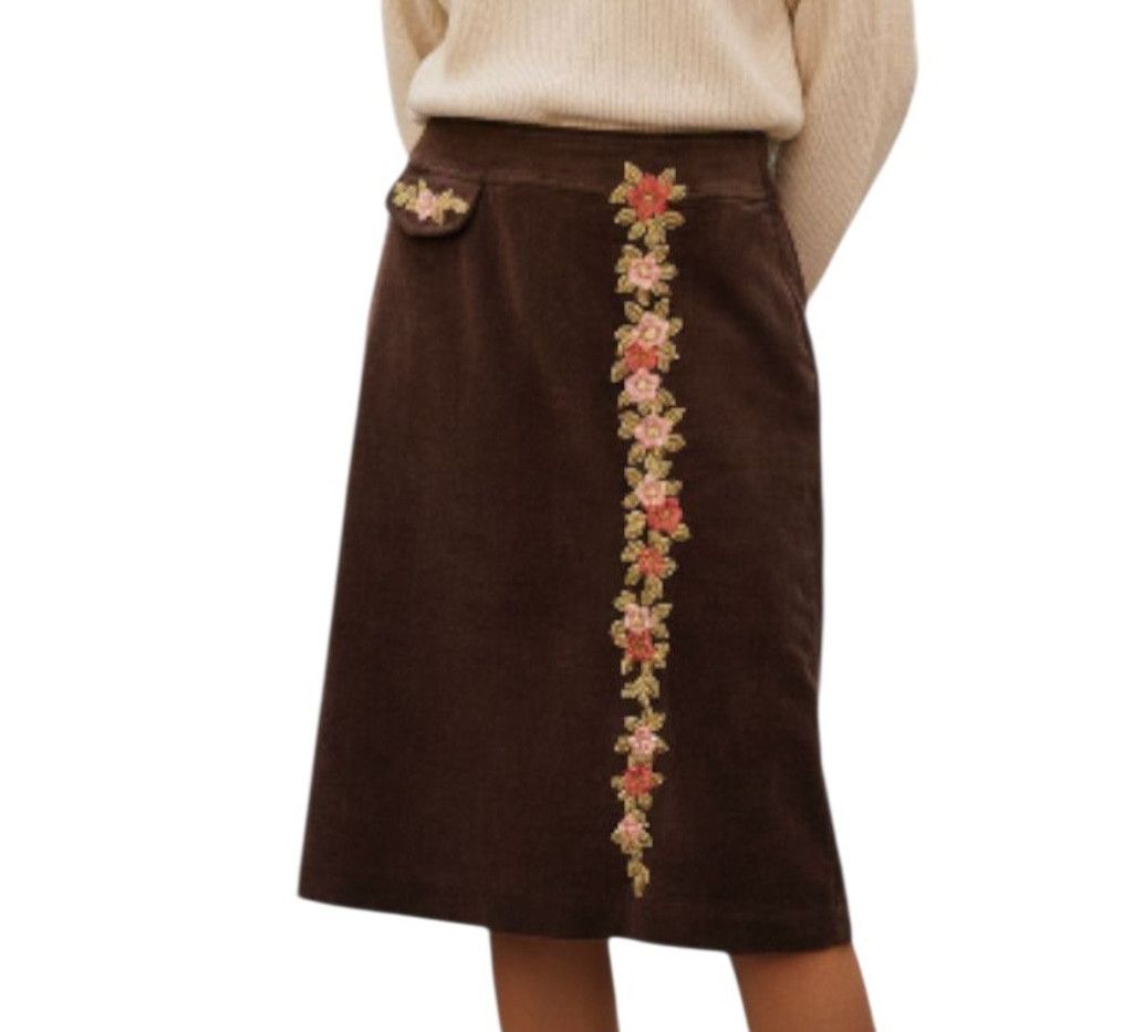 Harold Boots Harolds Women's Light-Corduroy Floral Pencil Brown Skirt 4 Size 27" / US 4 / IT 40 - 1 Thumbnail