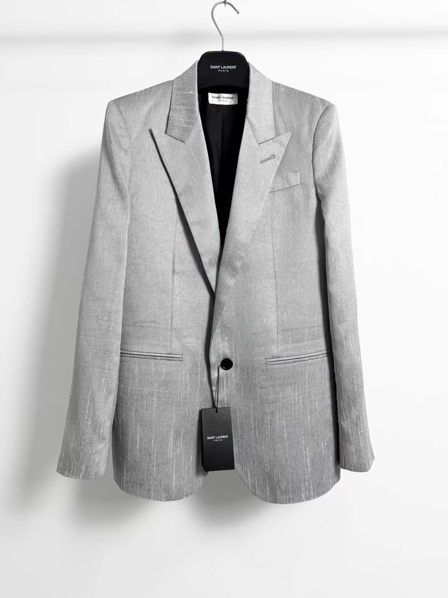 Saint Laurent Paris YSL 22ss Gray 44 Hand-Destroyed Shark Collar Blazer Size 44R - 1 Thumbnail