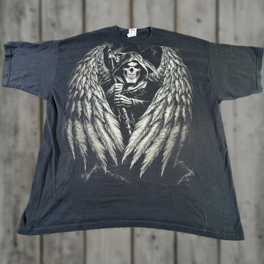 Gildan VINTAGE Gildan Men's 3XL Black Grim Reaper T-Shirt Gothic Horror Angel Death Wings Graphic Tee Size US XXL / EU 58 / 5 - 1 Thumbnail
