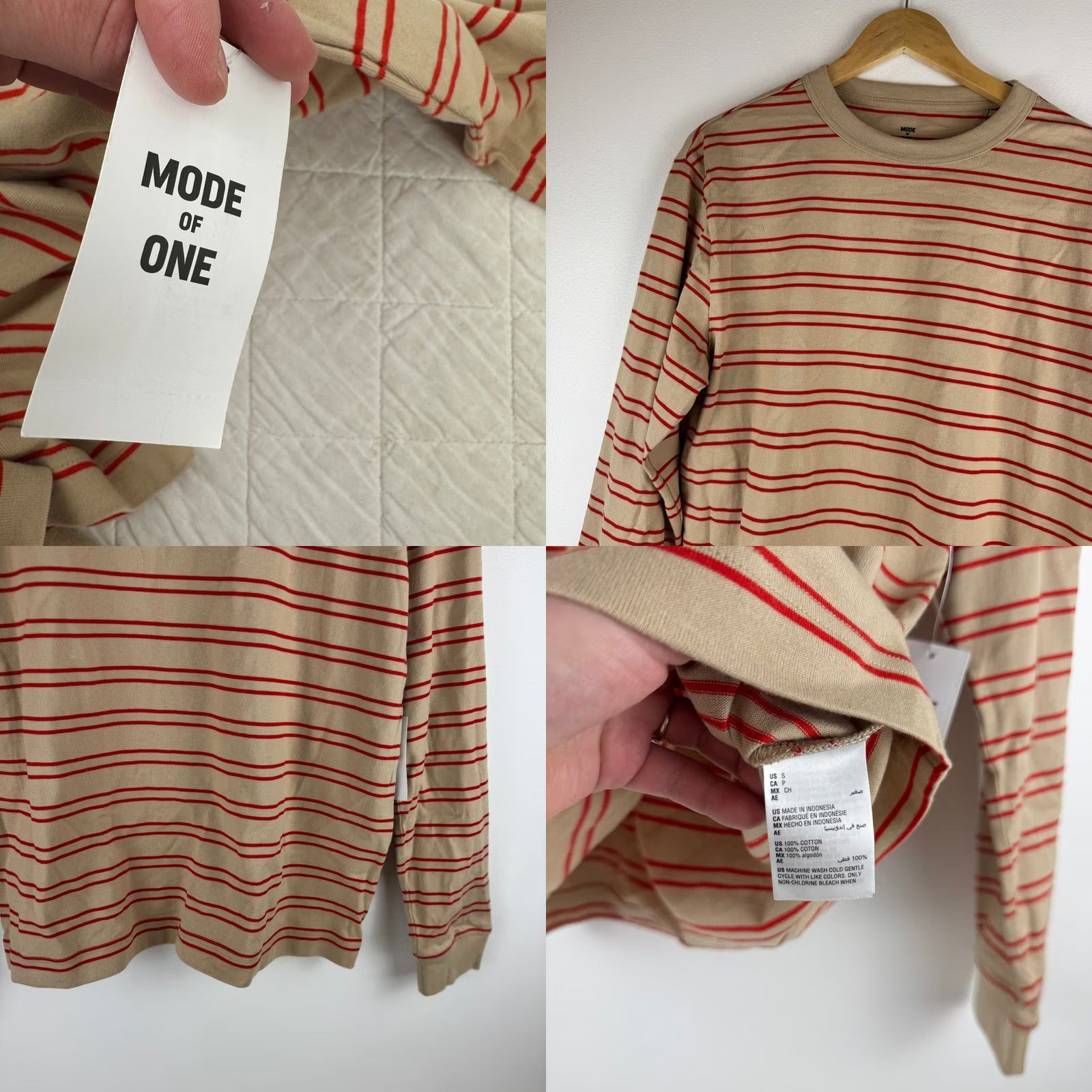 Vintage Mode of One Mens Long Sleeve Striped T-Shirt Cinnamon Brulee Small NEW Size US S / EU 44-46 / 1 - 8 Thumbnail