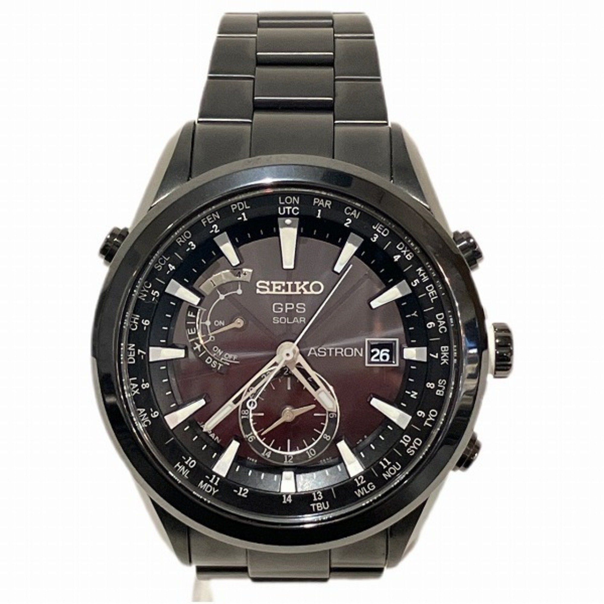 image of Seiko Astron 7X52-0Aa0 Solar Gps Black Dial Watch Men's