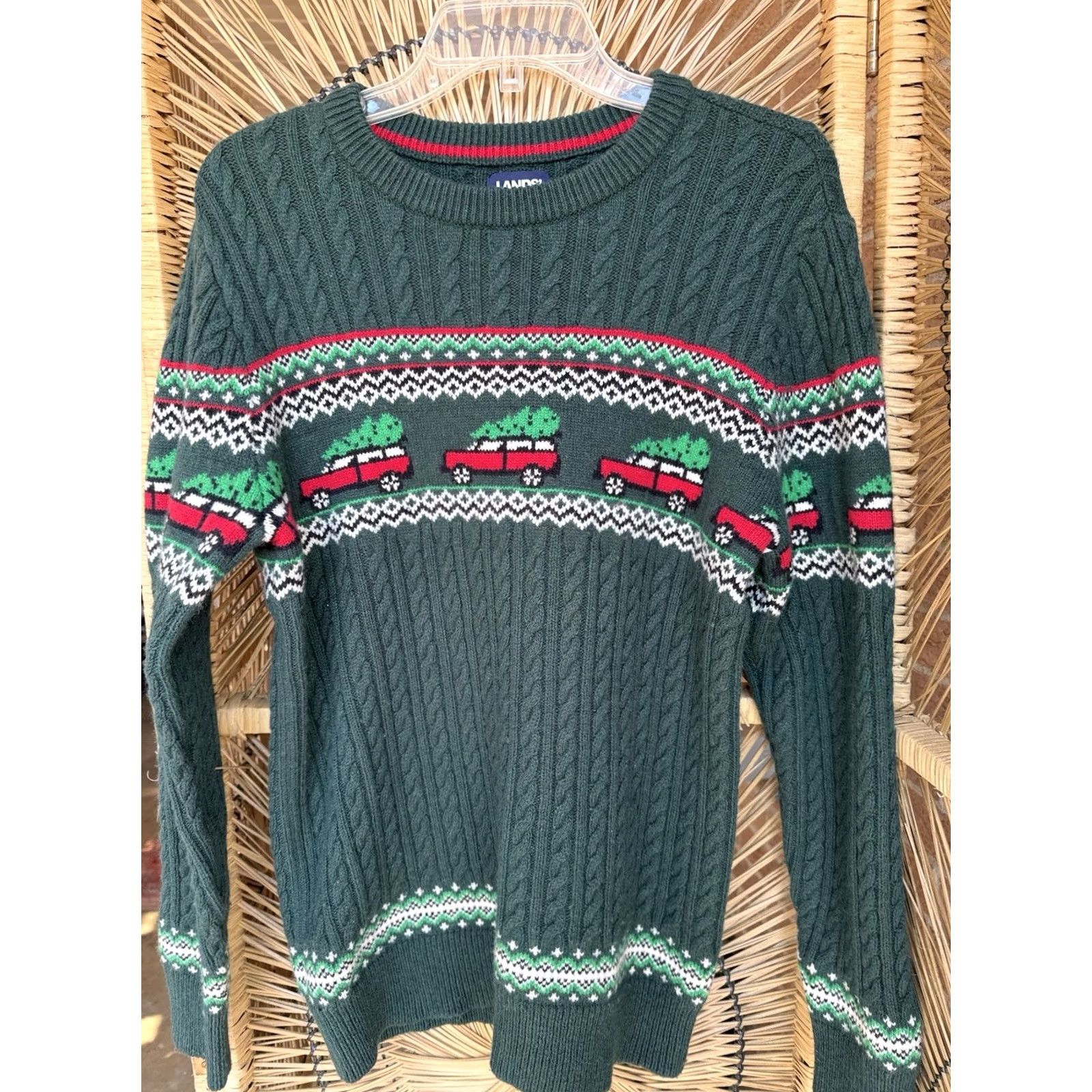 Lands' End Lands' End Christmas Sweater Men’s Small Green Cable-Knit Tree Truck Holiday Pullover Crewneck Mens Size US S / EU 44-46 / 1 - 3 Thumbnail
