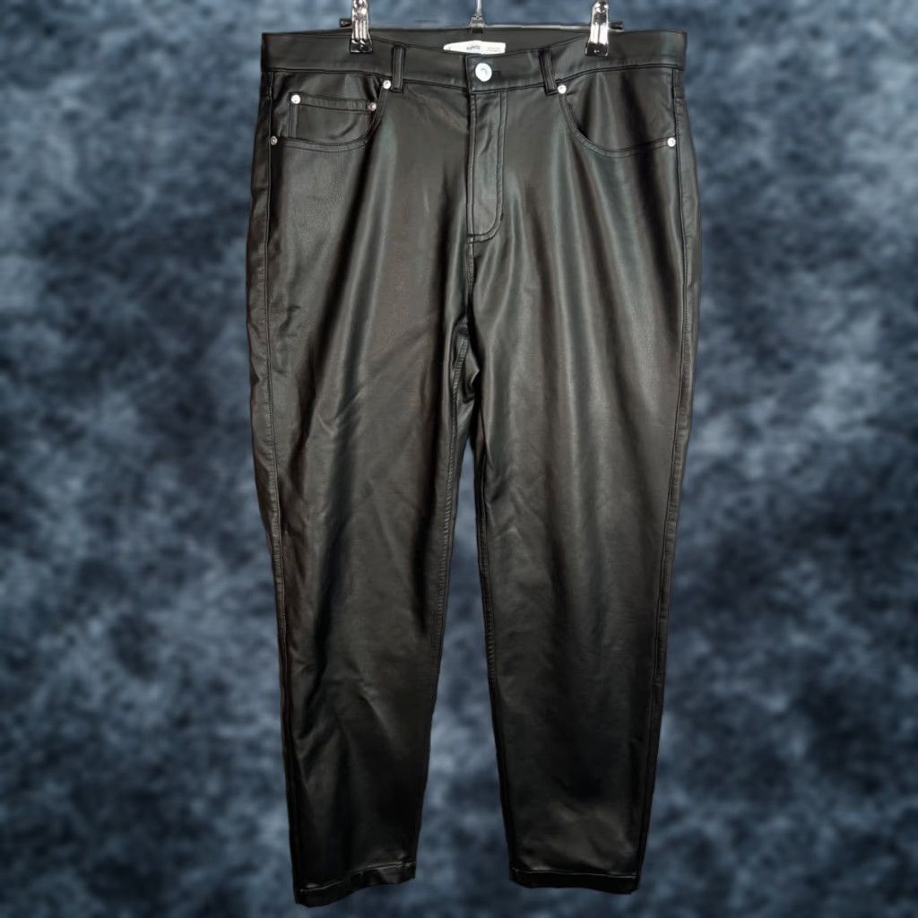 Mango Womens Pants Black Faux Leather Slim Fit Tapered Leg Size 34 Adult Regular