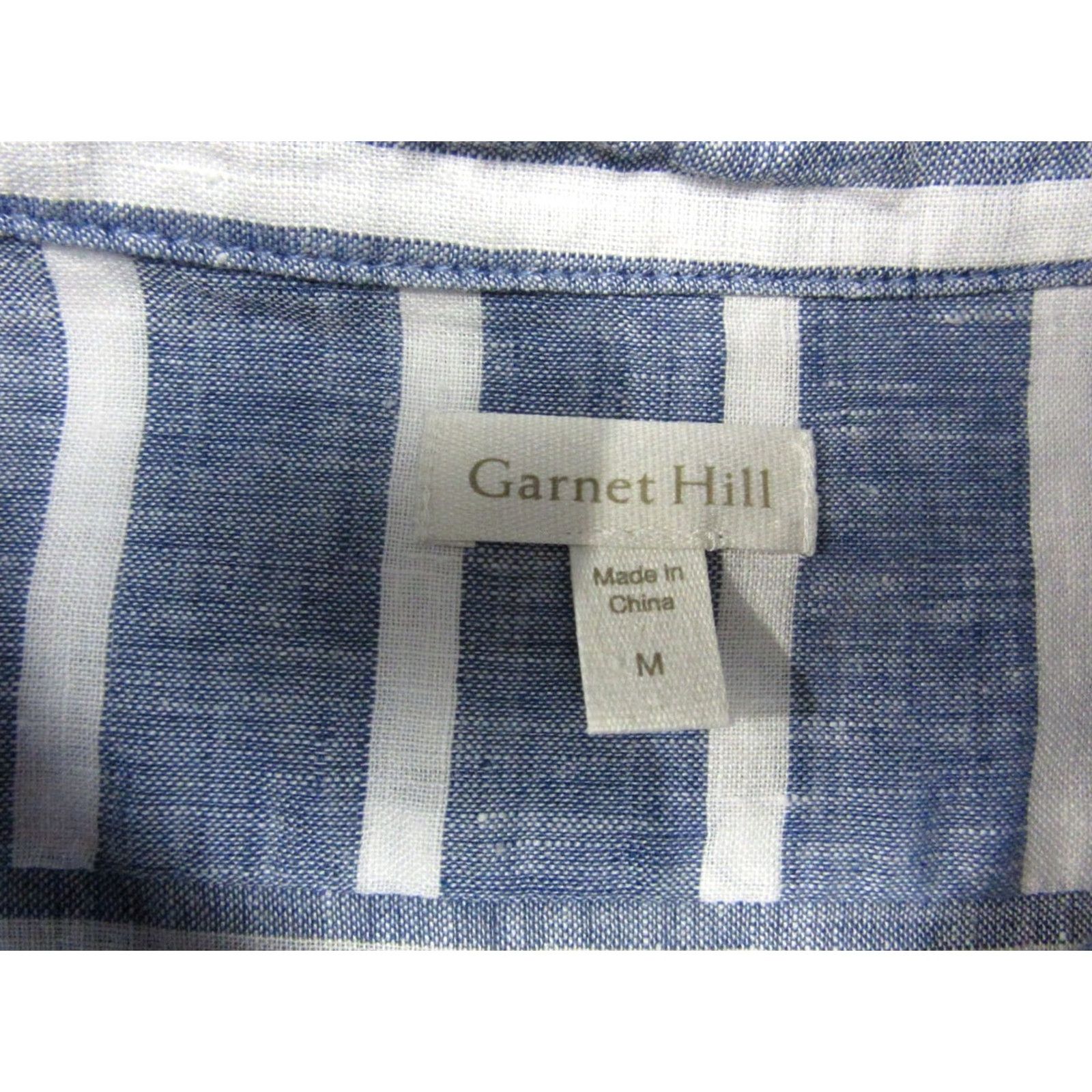 Vintage Garnet Hill Shirt Dress Womens Medium Blue White Striped Linen Button Up Collared Side Slit Casual Size M / US 6-8 / IT 42-44 - 3 Thumbnail