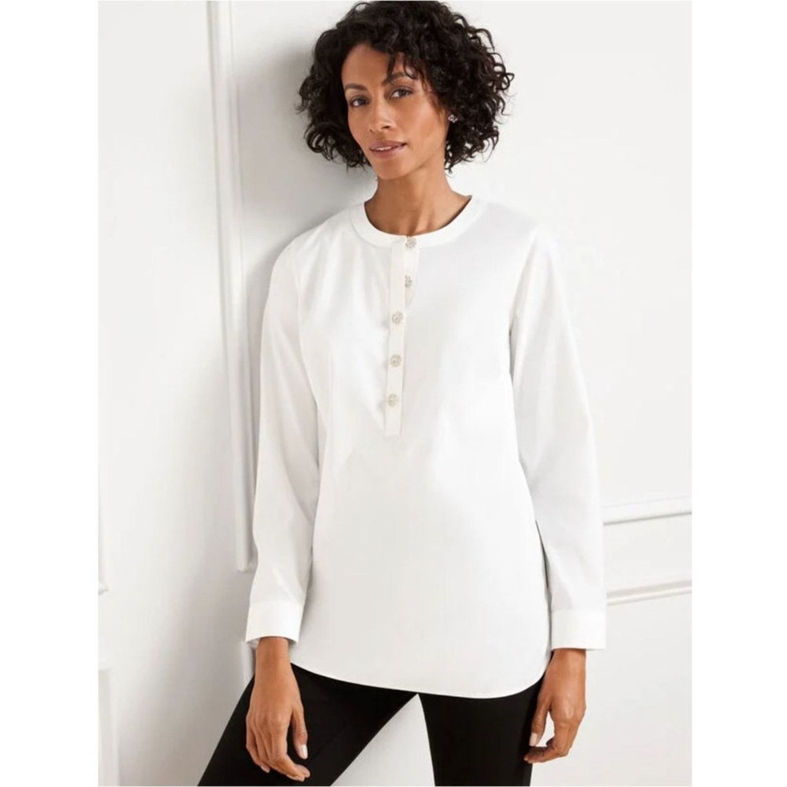 Robert Talbott TALBOTS XS Non-Iron Band Collar Tunic CYA length Curved Size XS / US 0-2 / IT 36-38 - 1 Thumbnail