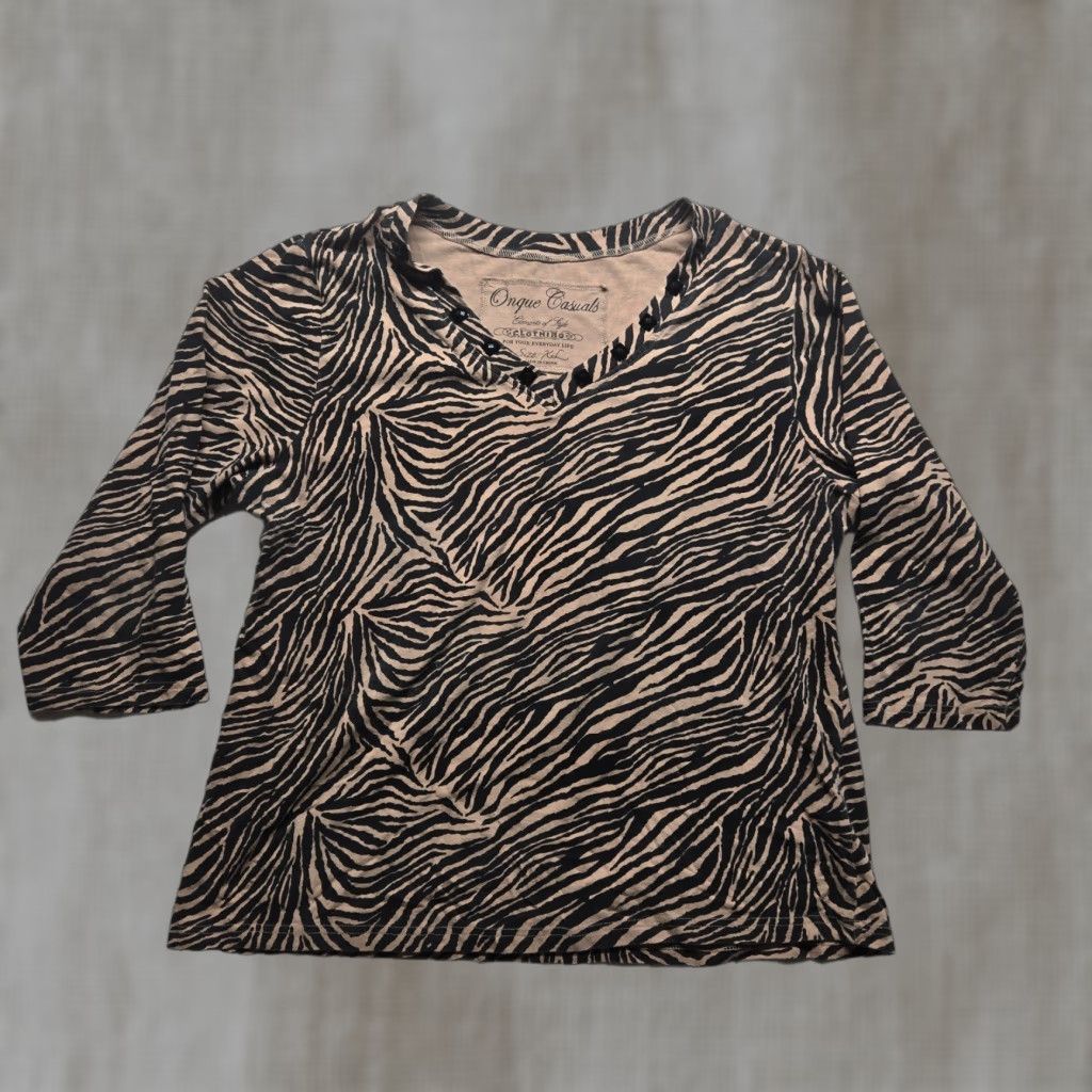Vintage Onque Casuals Embellished Beads Print Shirt Adult Women XL Brown Womens Size XL / US 12-14 / IT 48-50 - 1 Thumbnail