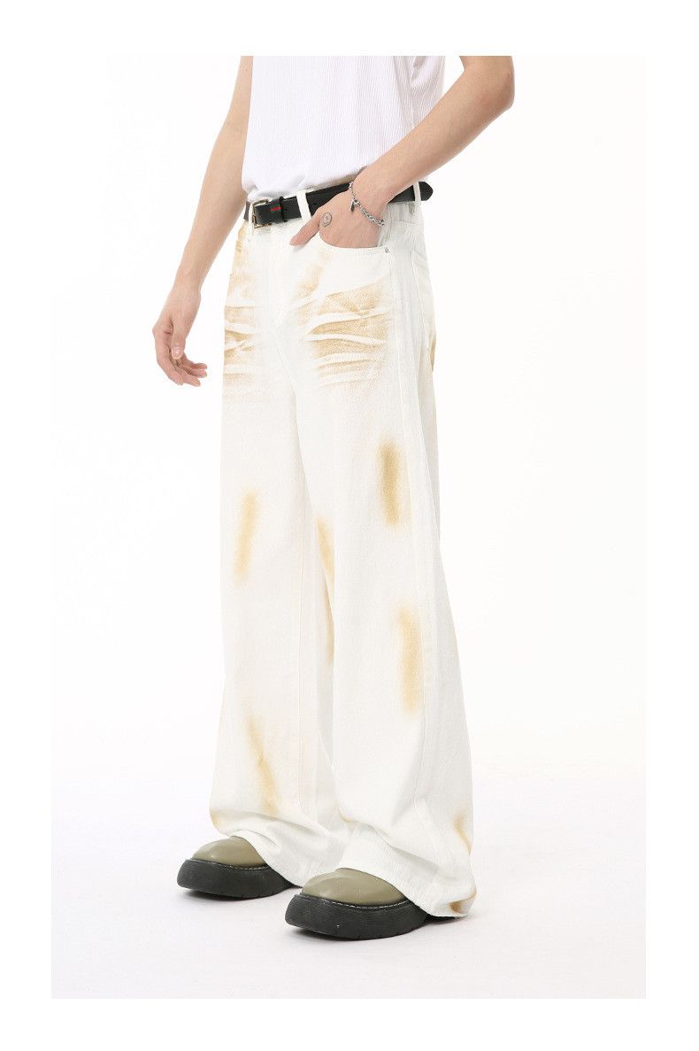 Japanese Brand American style color-blocked distressed washed loose jeans Size US 32 / EU 48 - 3 Thumbnail