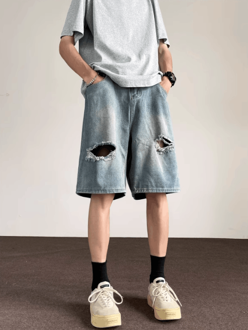 Japanese Brand × Jean Straight casual distressed denim shorts Size US 32 / EU 48 - 2 Thumbnail