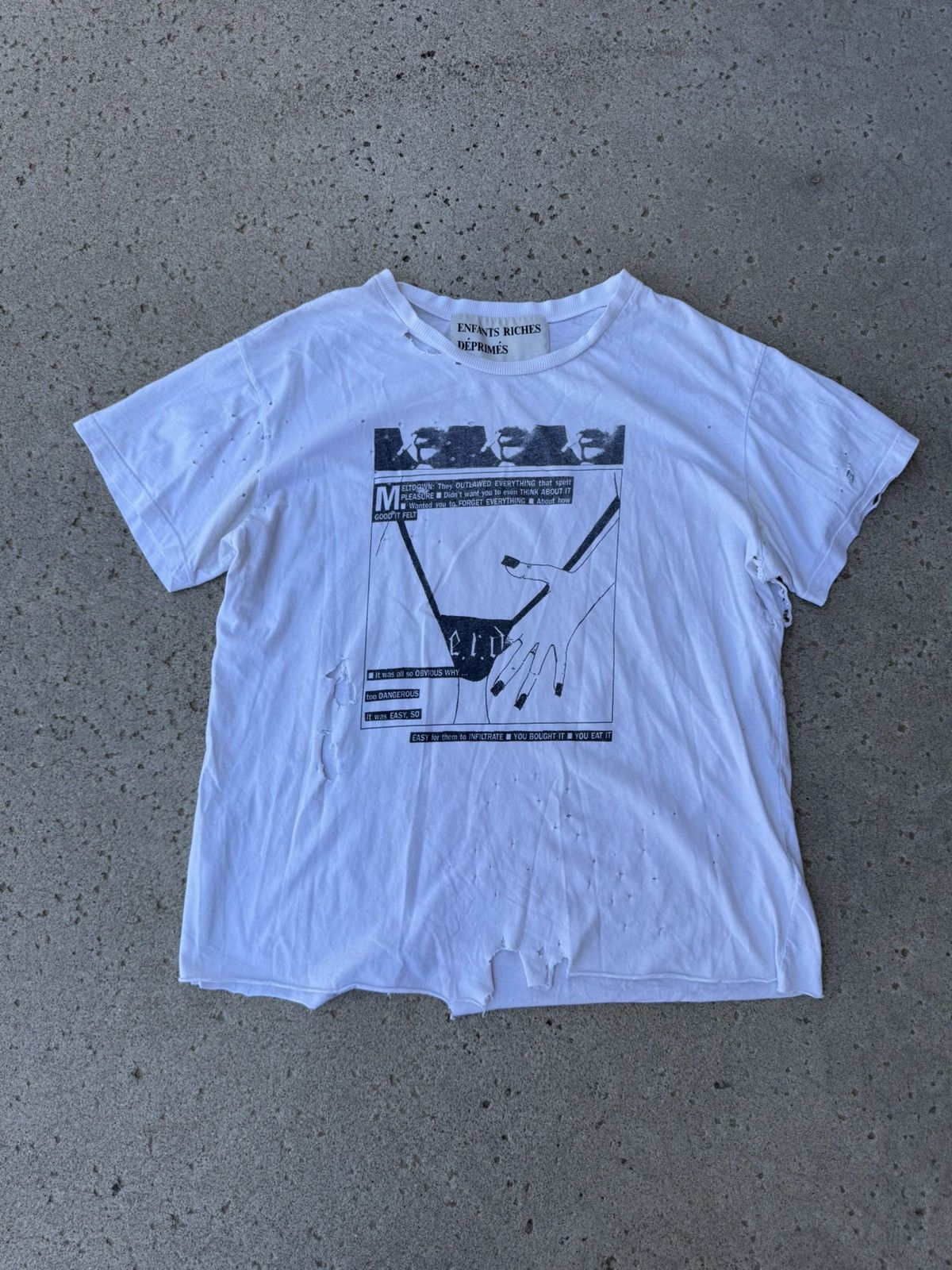 Enfants Riches Deprimes Meltdown Thong Distressed Tee in White, Men's (Size XL)