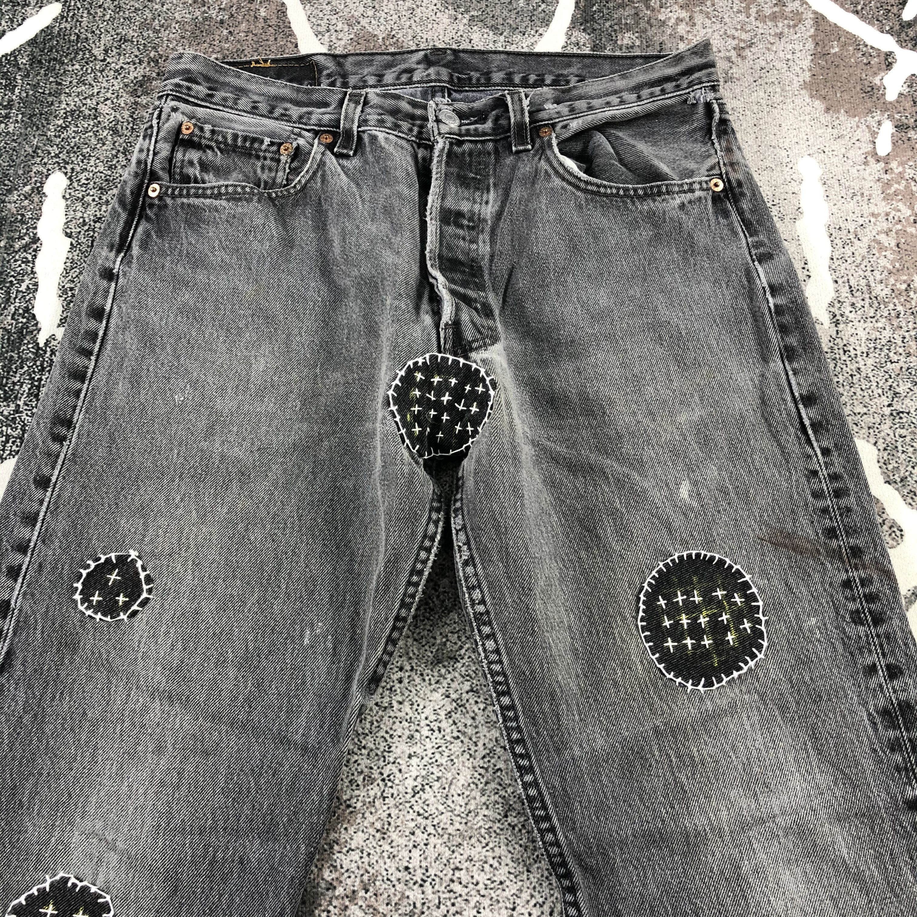 Levi's Vintage Levis 501 Jeans Patchwork Faded Black Denim KJ726 Size US 32 / EU 48 - 3 Thumbnail