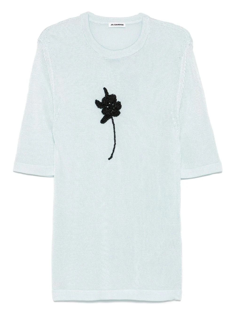 Jil Sander o1loc1c0426 Crochet Flower Knit T-Shirt in Sky Blue Size XL / US 12-14 / IT 48-50 - 1 Thumbnail