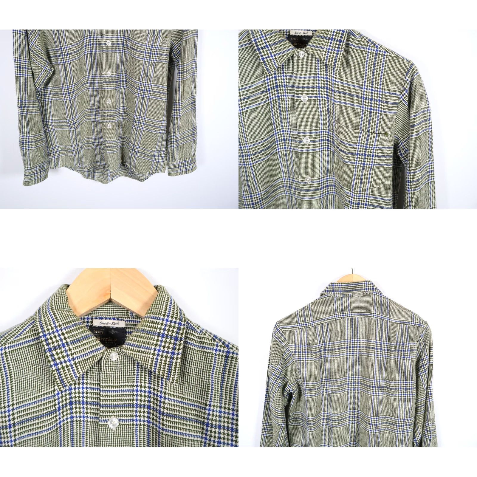 Sears VINTAGE Sears Flannel Shirt Men's Medium Green Blue Houndstooth 80s 70s Wool Blend Size US M / EU 48-50 / 2 - 9 Thumbnail