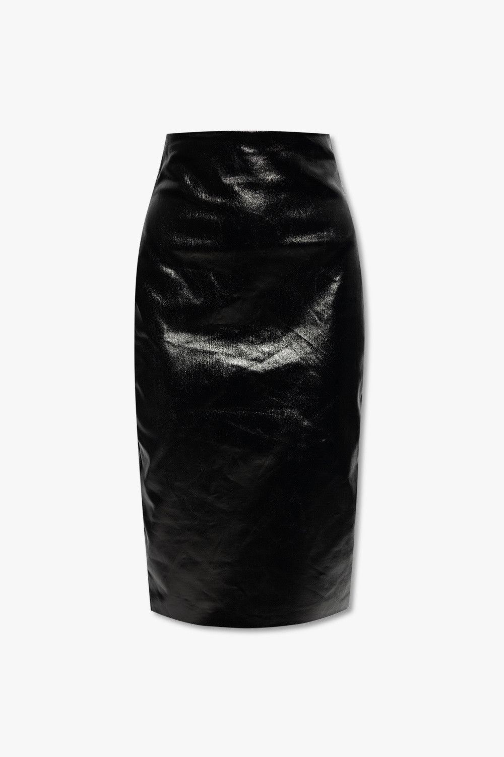 RICK OWENS Knee Al Pillar black pleated coated denim skirt