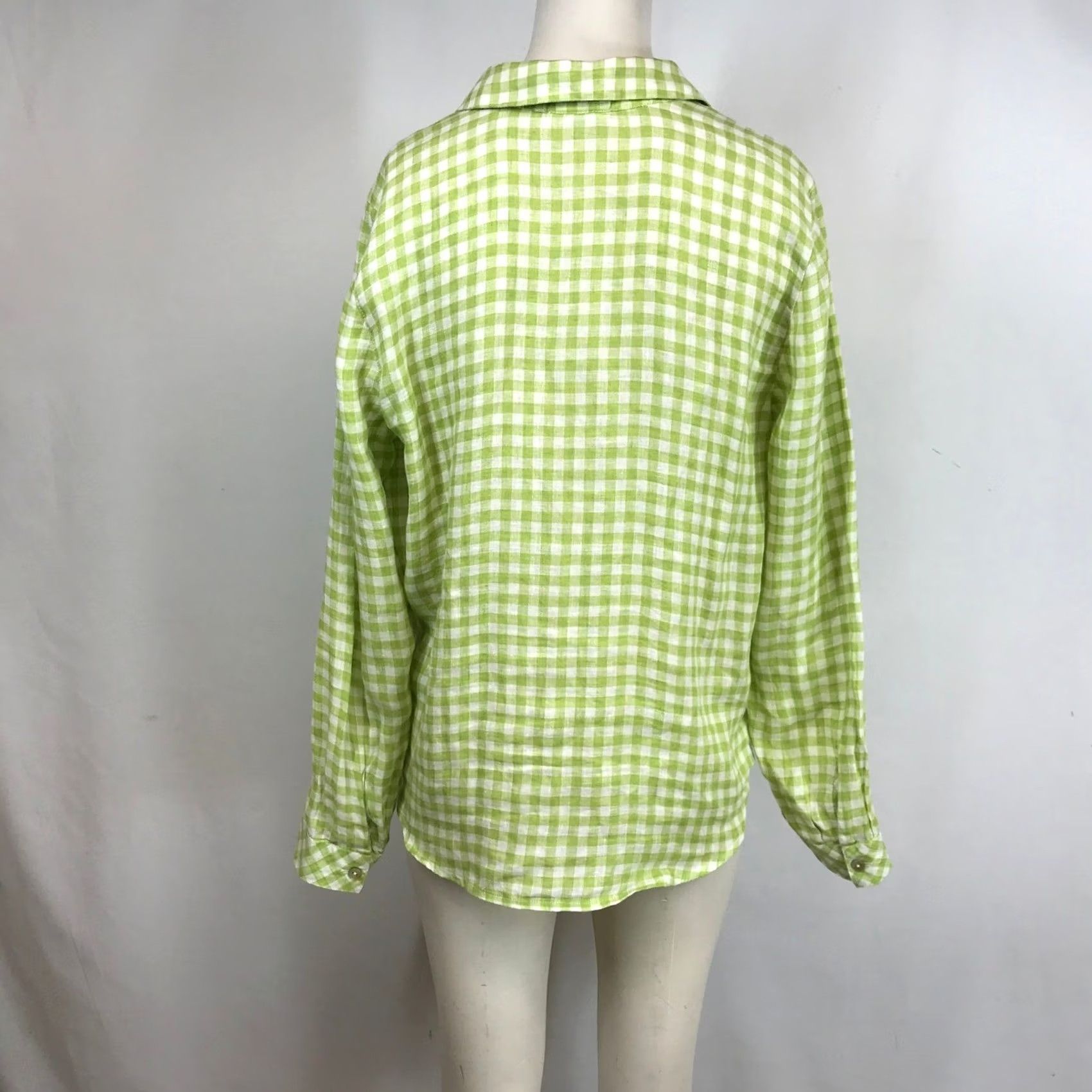 J. Jill J. Jill Love Linen Green Gingham Check 100% Linen Split Neck Tunic Blouse Womens M Size M / US 6-8 / IT 42-44 - 5 Thumbnail