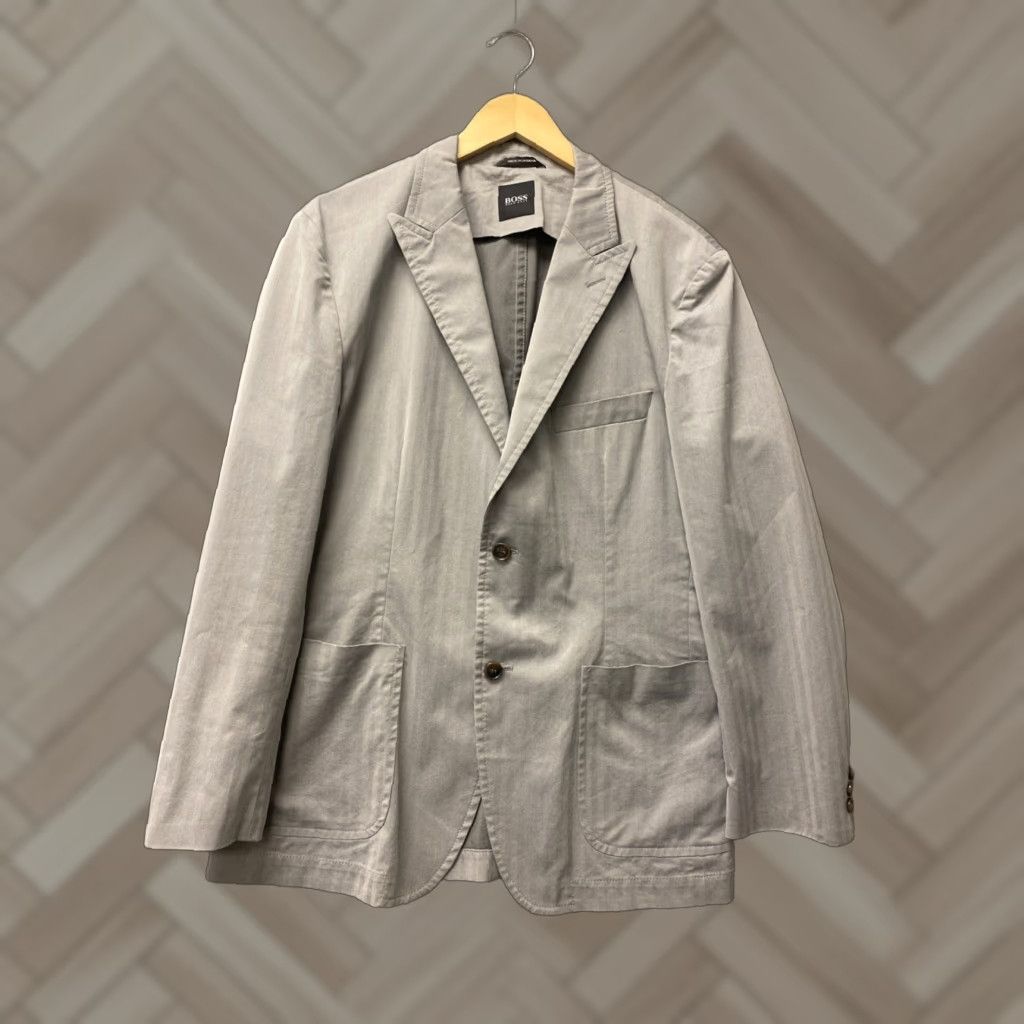 Hugo Boss HUGO BOSS Mens Slim Fit Suit Jacket Gray 42R / 148-2 Cotton Polyester Regular Two-Button Chest 43 in Light Gray Size 42R - 1 Thumbnail