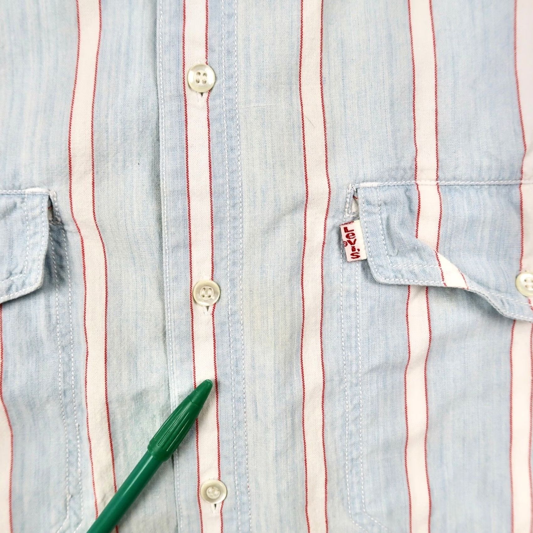 Levi's VINTAGE Levis Mens XL Shirt Button Down Short Sleeve Striped Blue 90s Size US XL / EU 56 / 4 - 7 Thumbnail