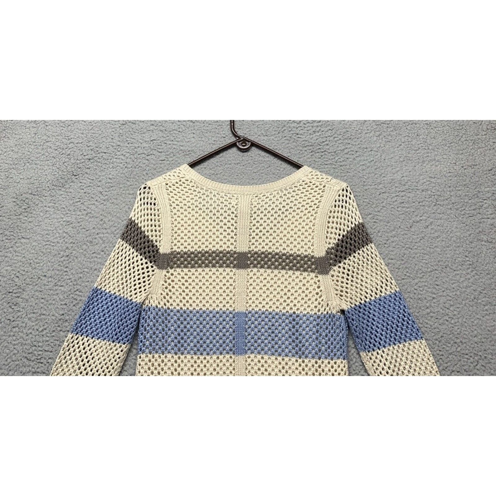 Croft & Barrow Croft & Barrow Women’s Long Sleeve Knitted Top Stripe Cream Blue Tones V-Neck M Blue Tan Size M / US 6-8 / IT 42-44 - 5 Thumbnail