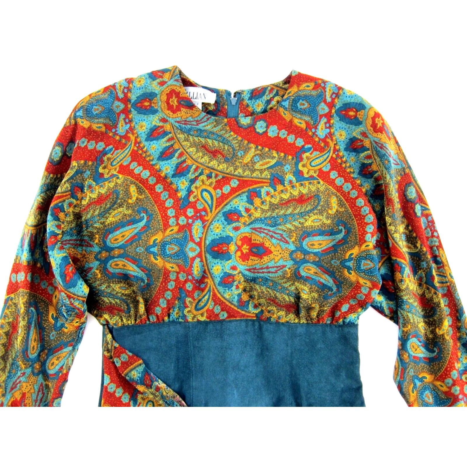 Vintage Vtg Gillian 80's 100% Silk Blue Dress Long Sleeve Floral 8 Size M / US 6-8 / IT 42-44 - 5 Thumbnail