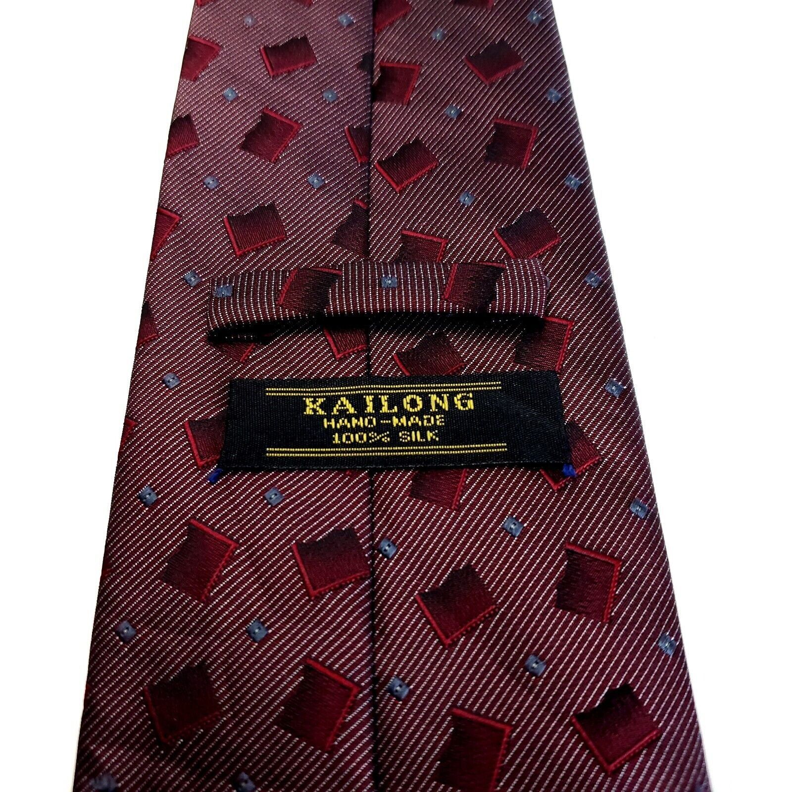 Designer Kai Long Hand Made Red Purple Geometric Woven Short Silk Tie Size ONE SIZE - 4 Thumbnail
