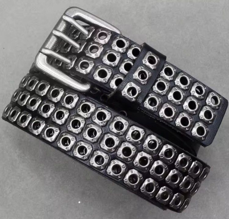 115 cm Gothic Punk Skull Cross Studded Black Leather Belt