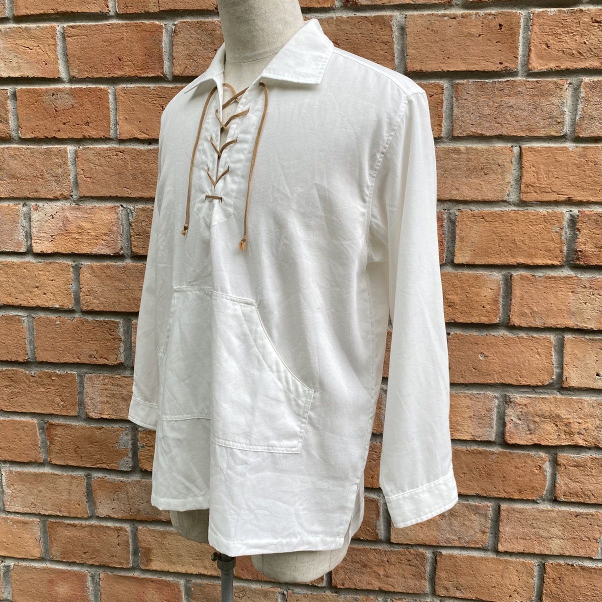 Vintage Vintage White Lace-Up Collar Long Sleeve Shirt Size US L / EU 52-54 / 3 - 11 Thumbnail